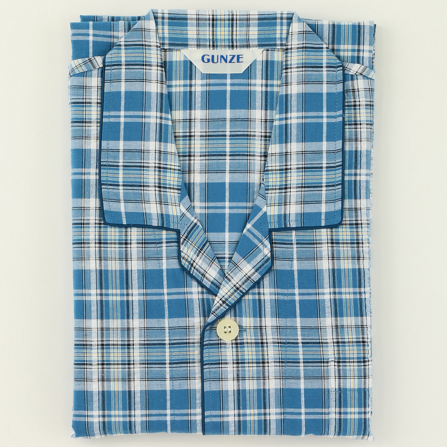 GUNZE 紳士 綿100％ 先染サッカー格子柄長袖長パンツ パジャマ - 画像5