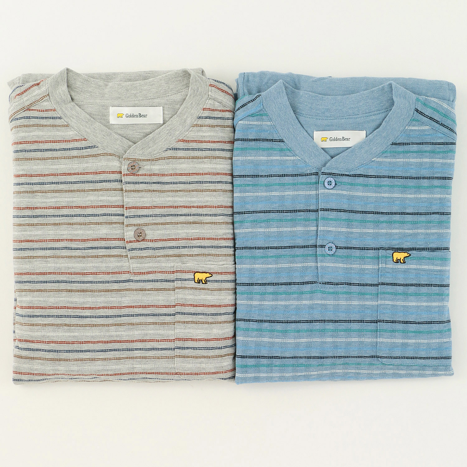 GoldenBear 紳士 ニットサッカー長袖長ズボンパジャマ ボーダー柄 - 画像1