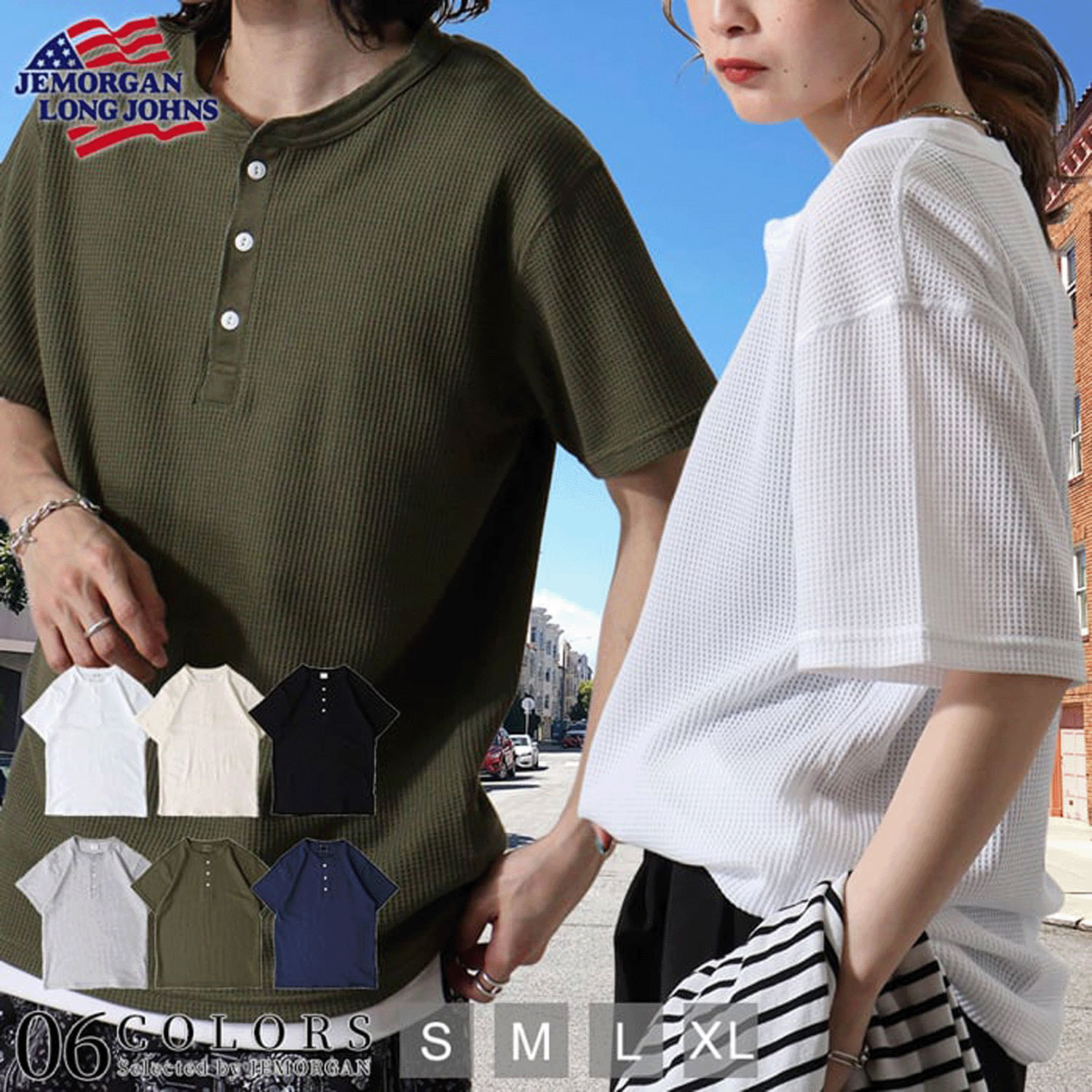 JEMORGAN（ジェイイーモーガン）ワッフルヘンリーネック半袖Tシャツ