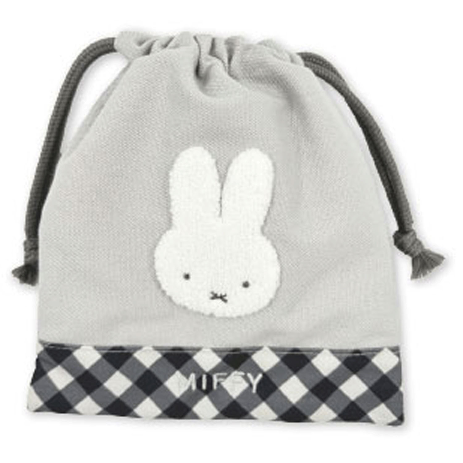 ミッフィー ダイアゴナルチェックシリーズ 巾着 グレー - 画像1