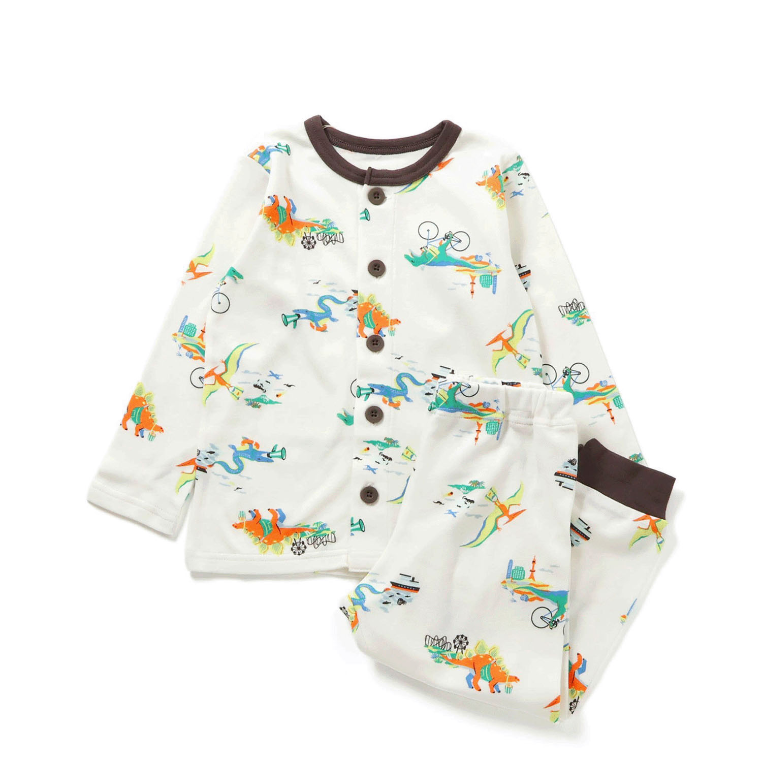 恐竜柄前あきスムースパジャマ - 画像1