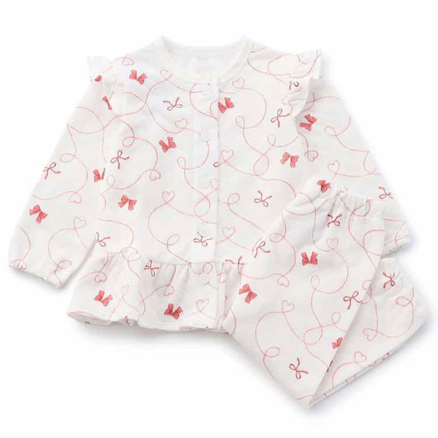 リボン柄ニットキルトペプラムパジャマ - 画像1