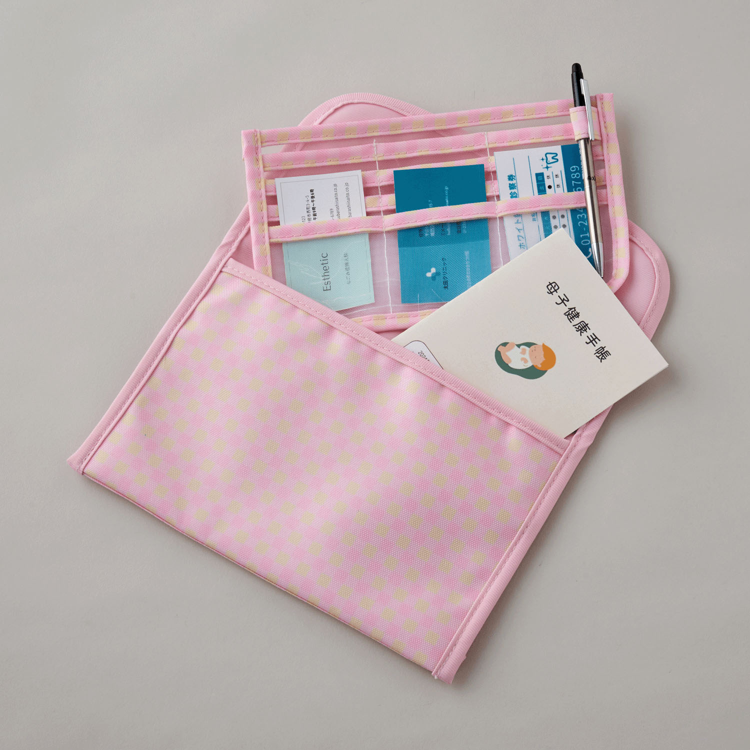 ギンガムチェックの母子手帳ケース グリーン - 画像5