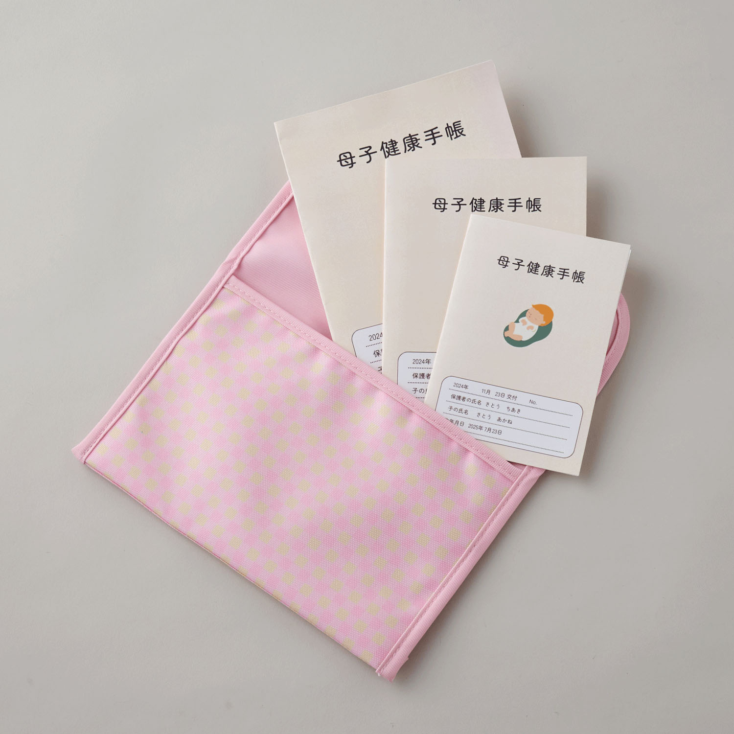 ギンガムチェックの母子手帳ケース グリーン - 画像6