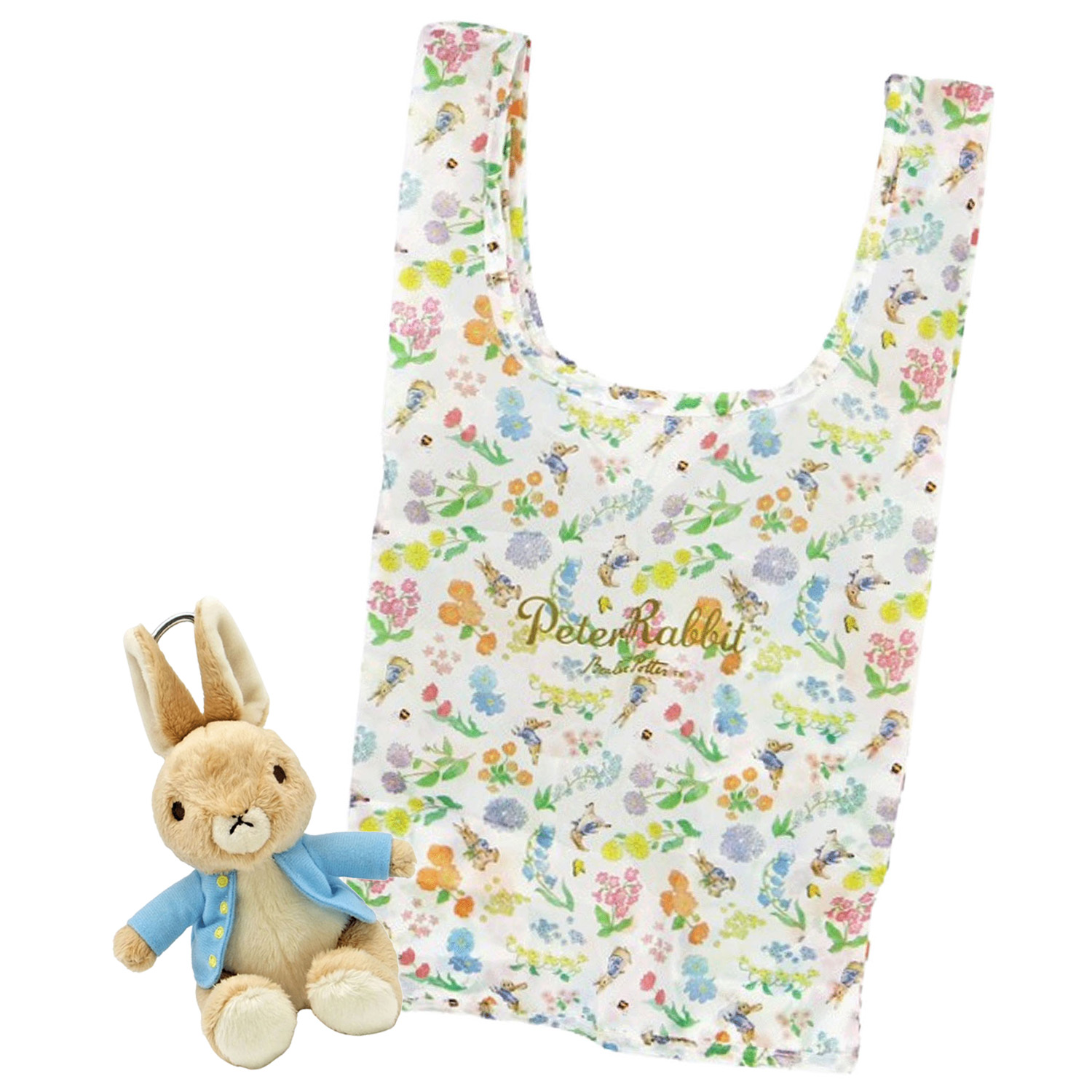 ピーターラビット ぬいぐるみエコバッグ フラワー - 画像1