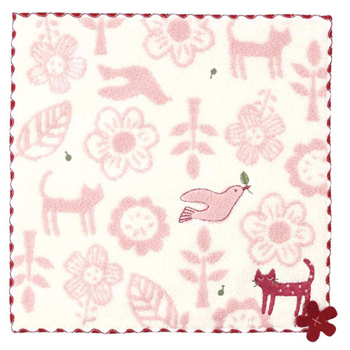 タオルハンカチ キャットフォレスト（ピンク）