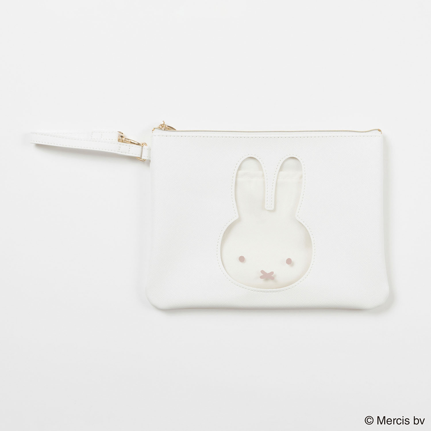ミッフィー PEEKハンドル付フラットポーチ アイボリー - 画像1