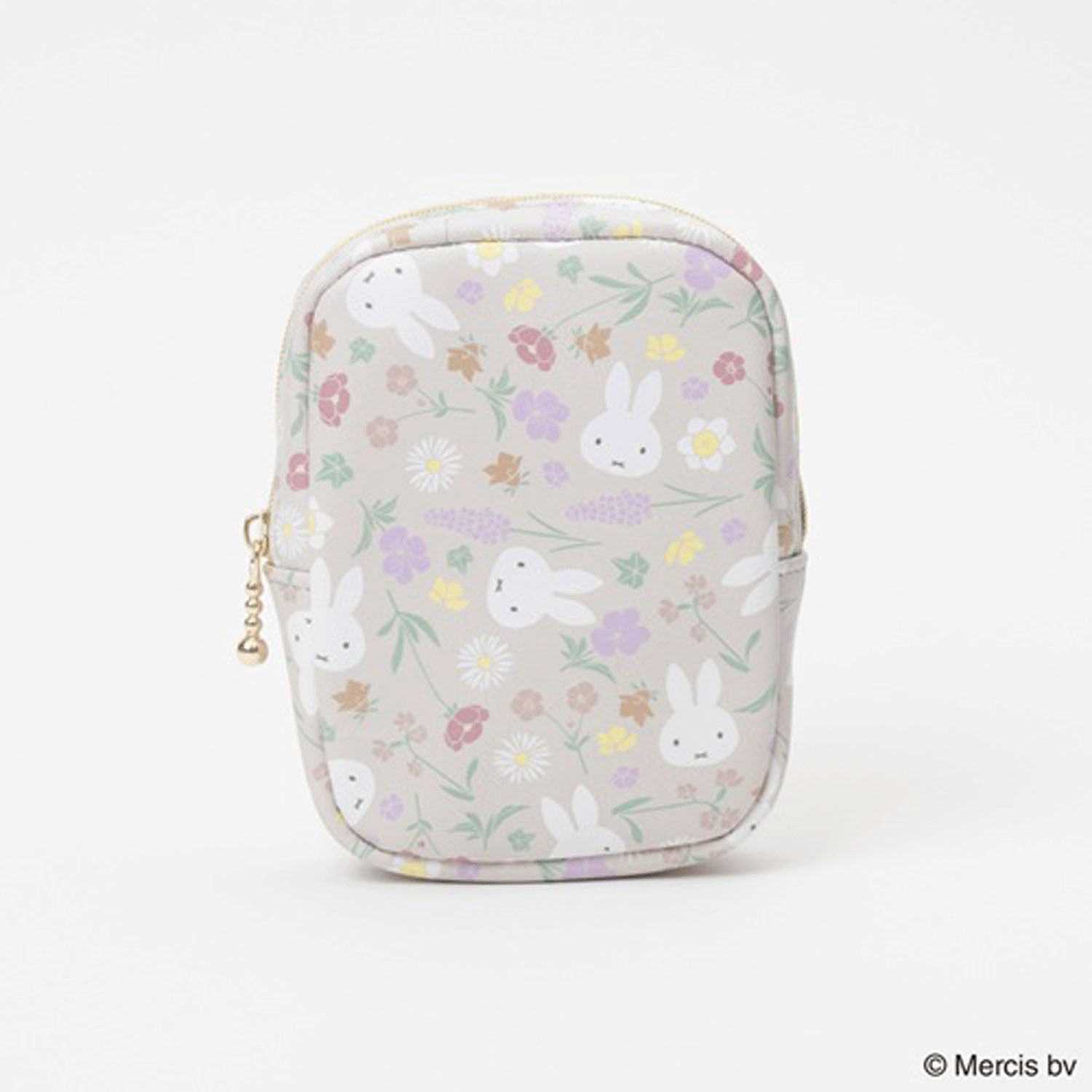 ミッフィー フローラルパターン 縦型スクエアポーチ ベージュ - 画像1