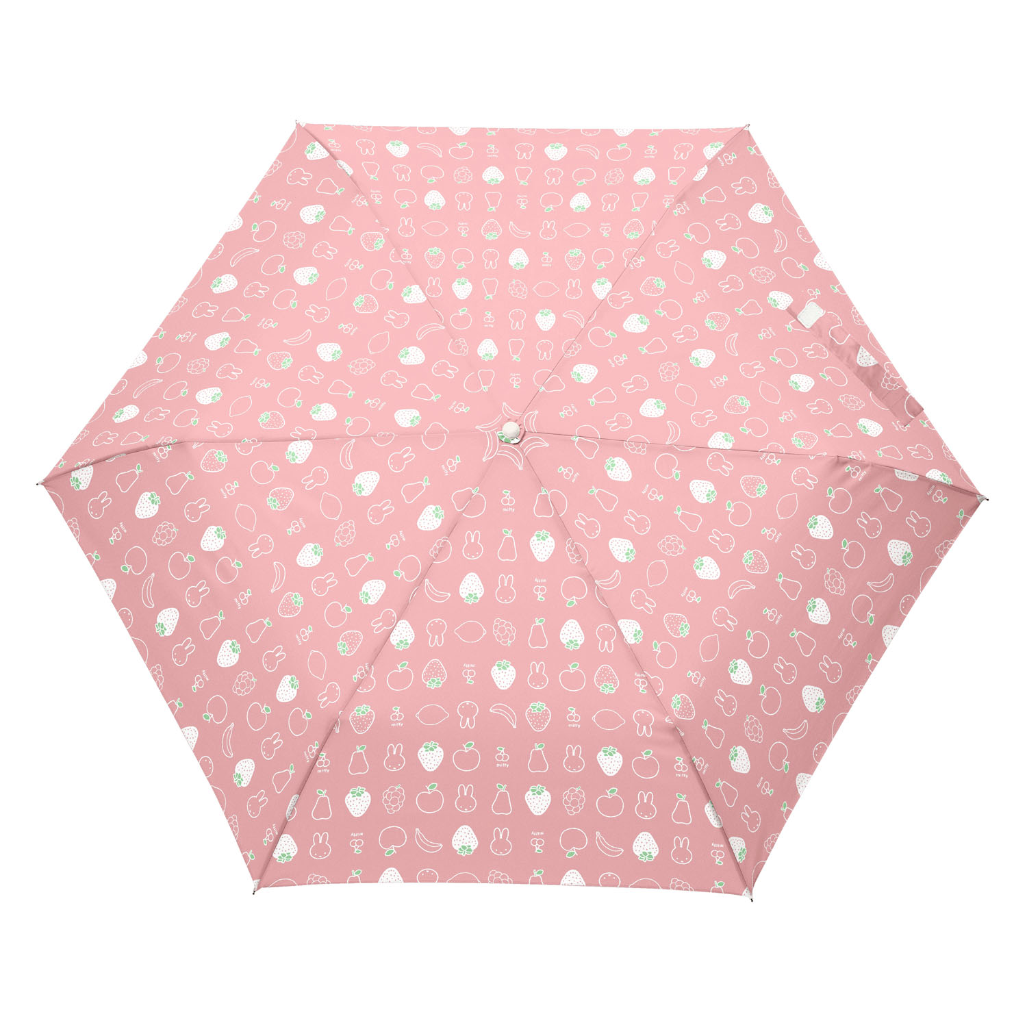 ミッフィー コンパクト折りたたみ傘 ミッフィーハンドル いちごとフルーツ柄 - 画像2