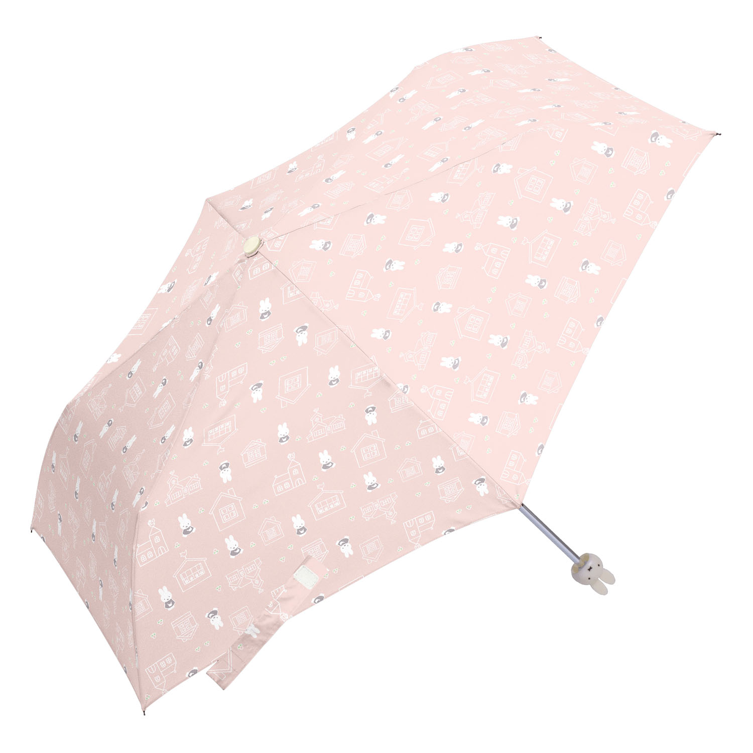 ミッフィー コンパクト折りたたみ傘 ミッフィーハンドル おさんぽ柄 - 画像1