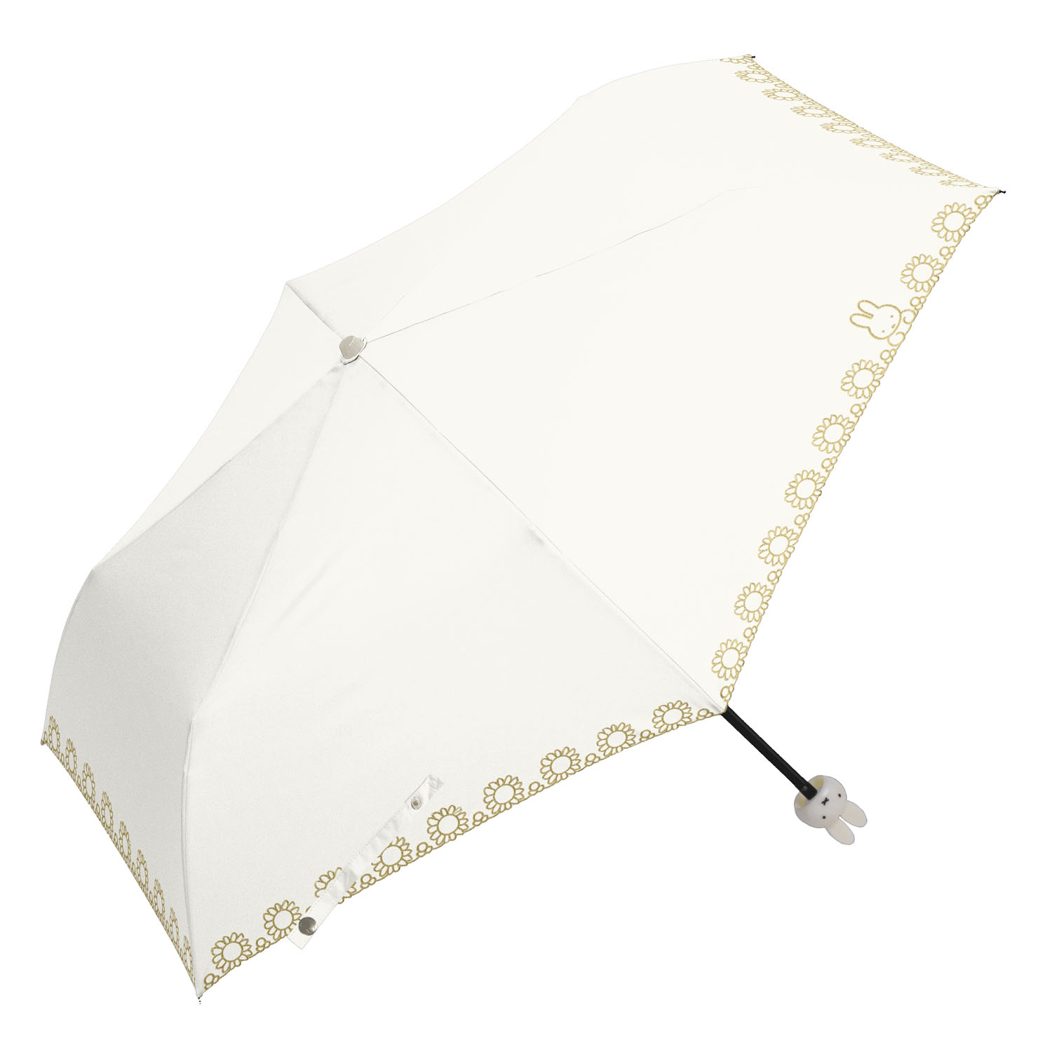 ミッフィー 1級遮光晴雨兼用コンパクト折傘 ミッフィーハンドル＆刺繍タイプ 刺繍miffy and flower - 画像1