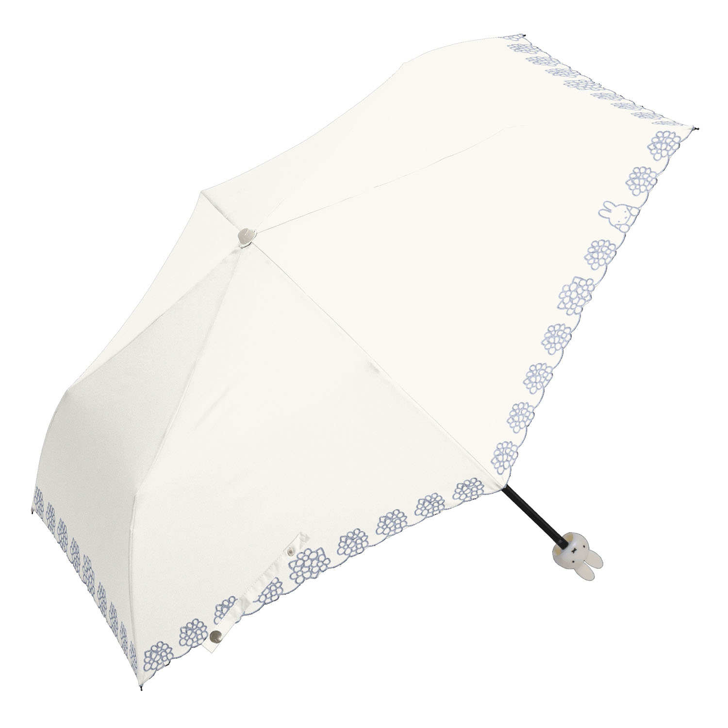 ミッフィー 1級遮光晴雨兼用コンパクト折傘 ミッフィーハンドル＆刺繍タイプ 刺繍miffy and fiower