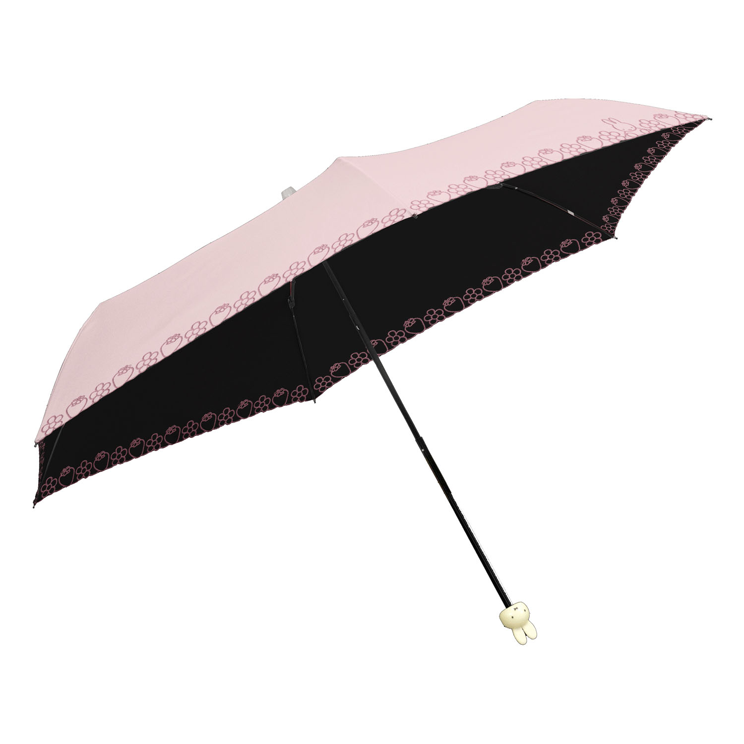 ミッフィー 1級遮光晴雨兼用コンパクト折傘 ミッフィーハンドル＆刺繍タイプ 刺繍miffy and strawberry - 画像2