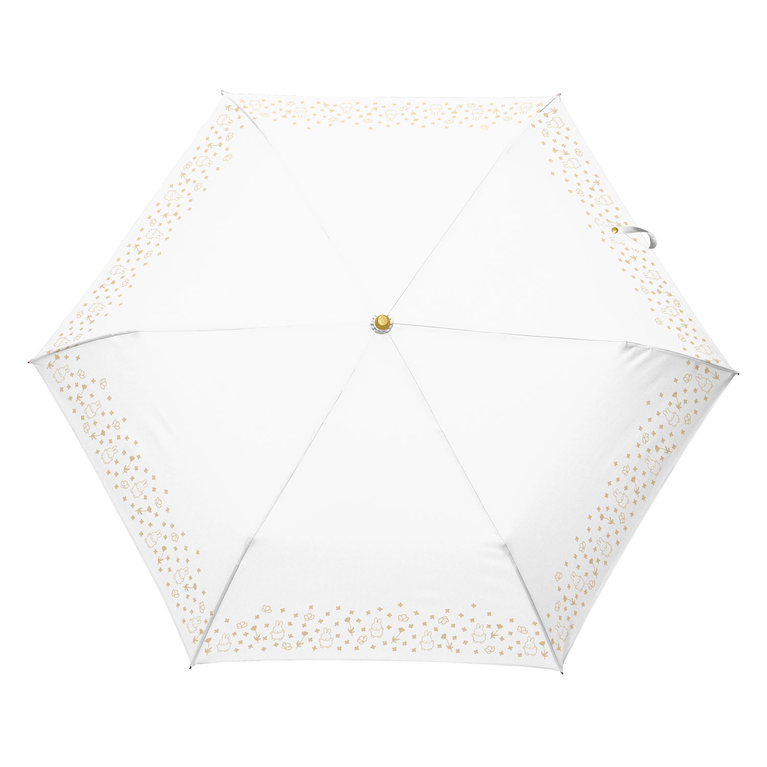 ミッフィー 晴雨兼用コンパクト折りたたみ傘 レザーハンドル お花畑 - 画像3