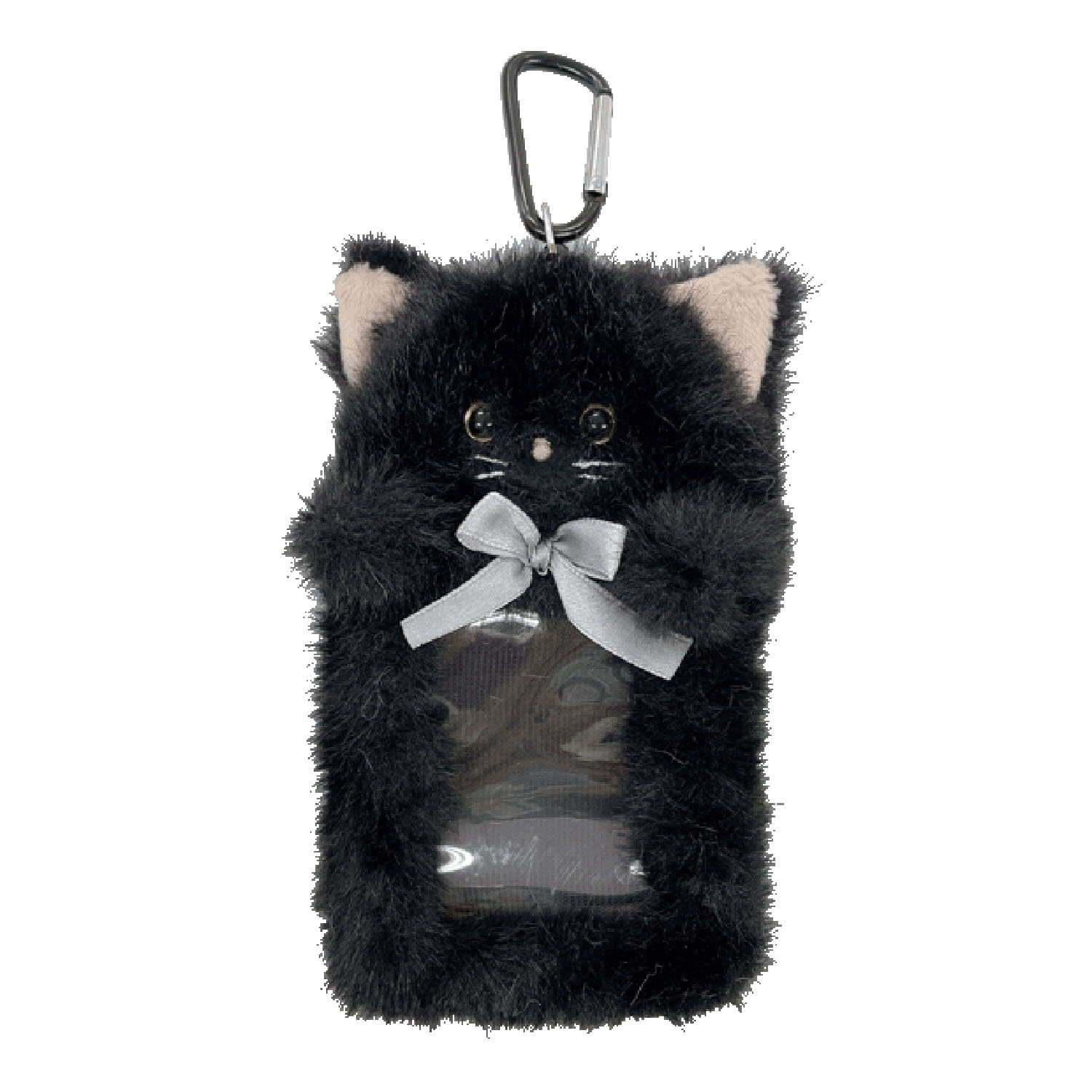 リール付きカードケース ネコ ブラック - 画像1