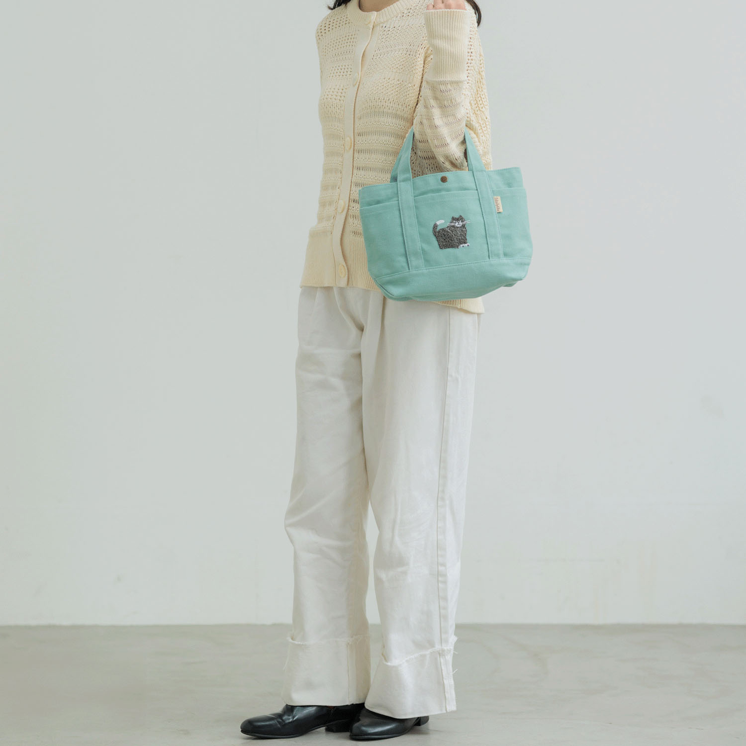 fikalycka 帆布トート サガラ刺繍 アクアブルー - 画像3