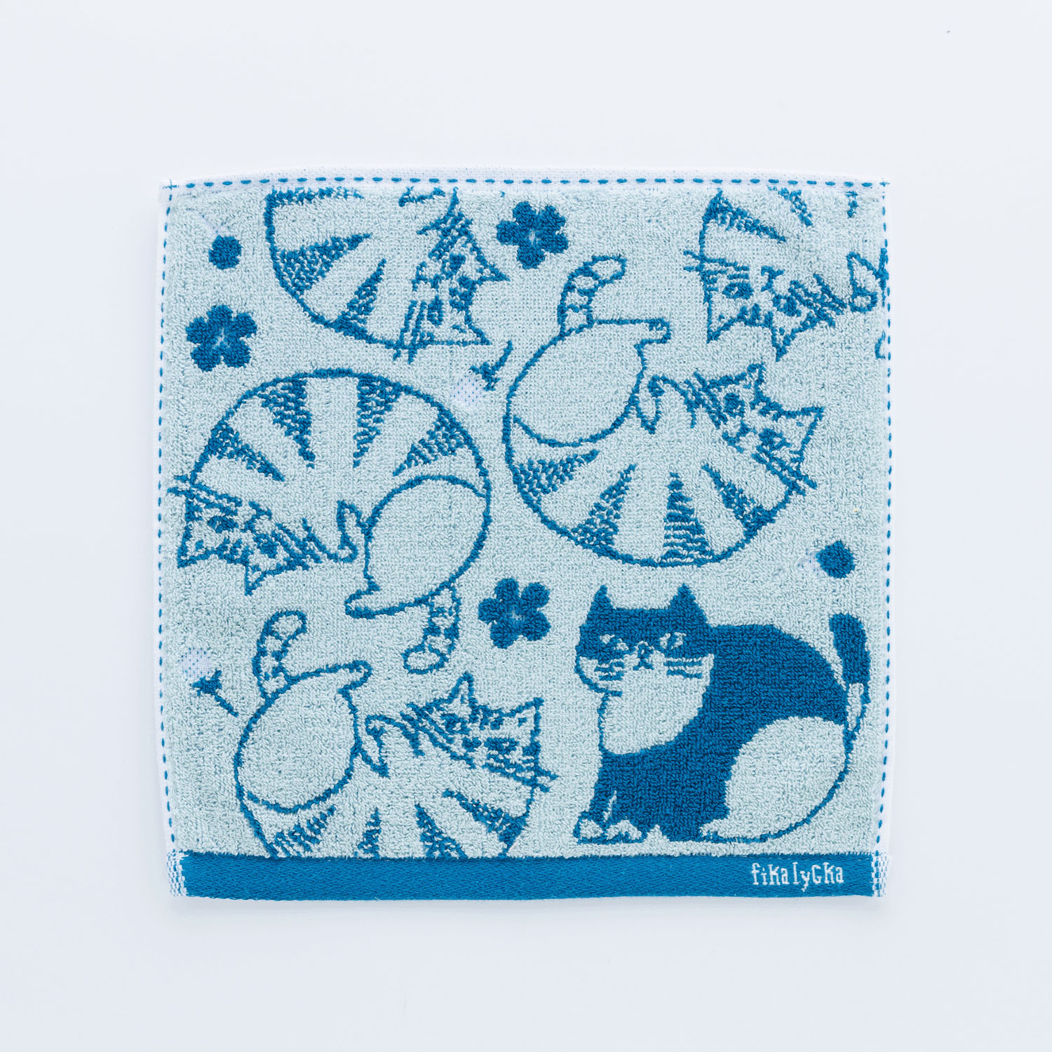 fikalycka ジャガードタオルハンカチ ブルー - 画像1