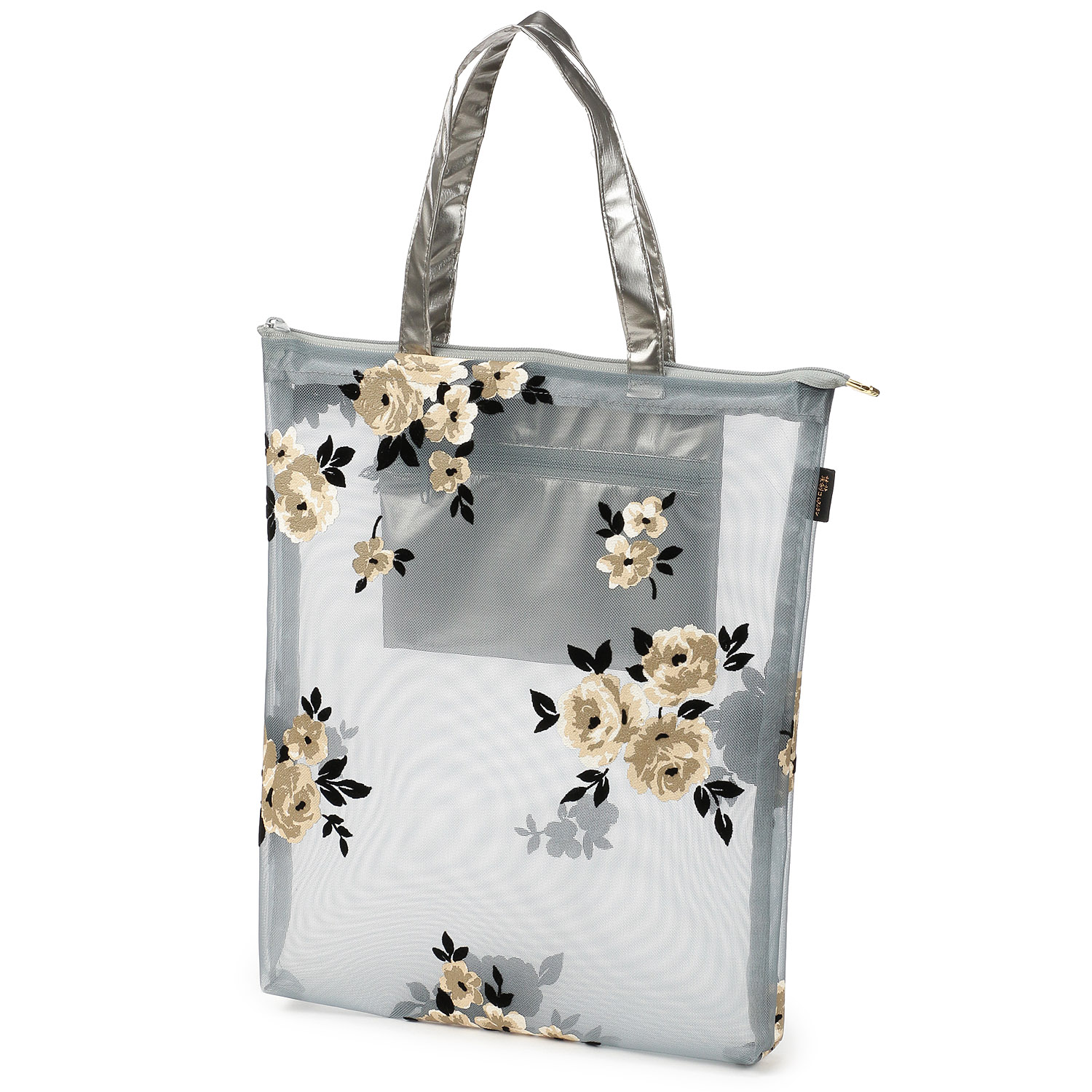 チュール フロッキー花柄手提げバッグ - 画像1