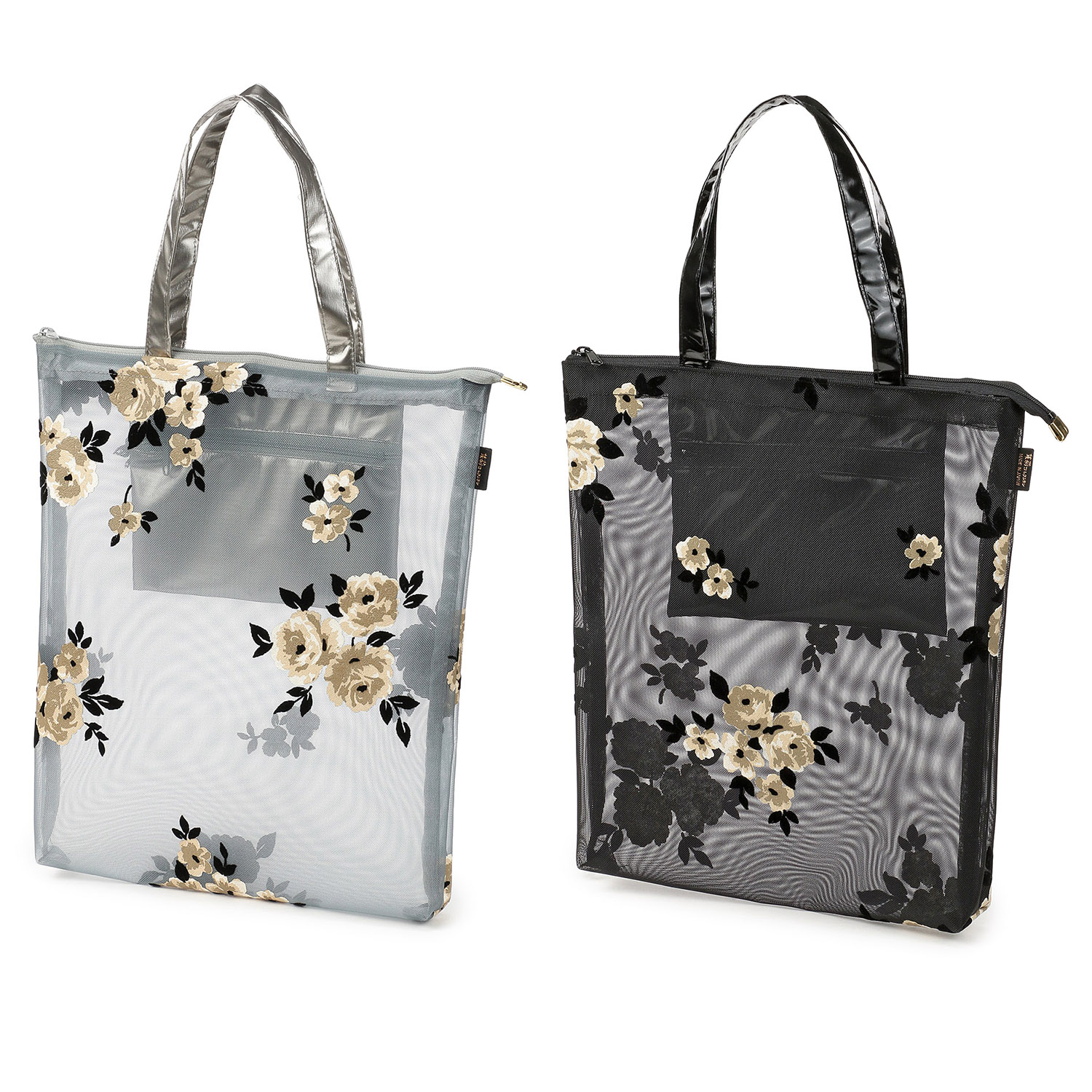 チュール フロッキー花柄手提げバッグ