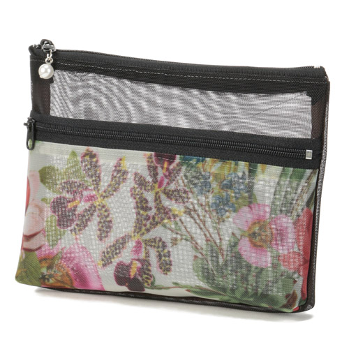 柄メッシュ 2段ファスナーポーチ 大 - 画像3