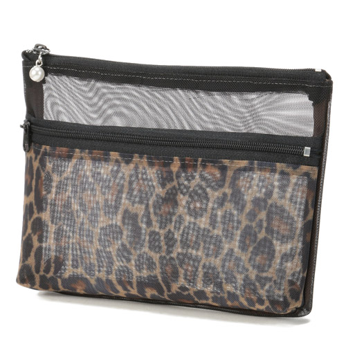 柄メッシュ 2段ファスナーポーチ 大 - 画像5