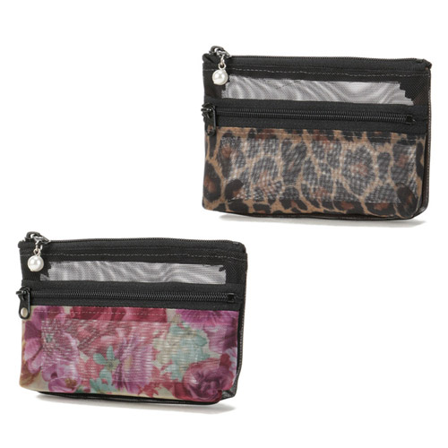 柄メッシュ 2段ファスナーポーチ 小 - 画像1