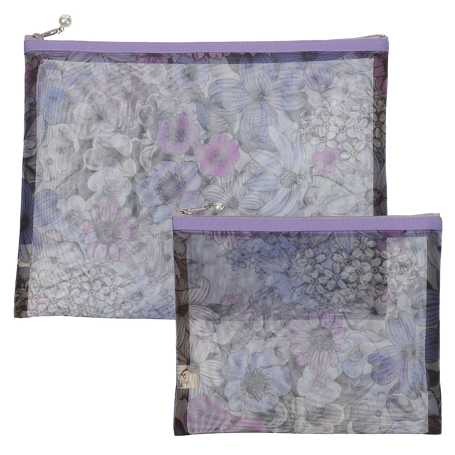 【日本製】 花柄メッシュ天ファスナーフラットポーチ 2サイズセット - 画像5
