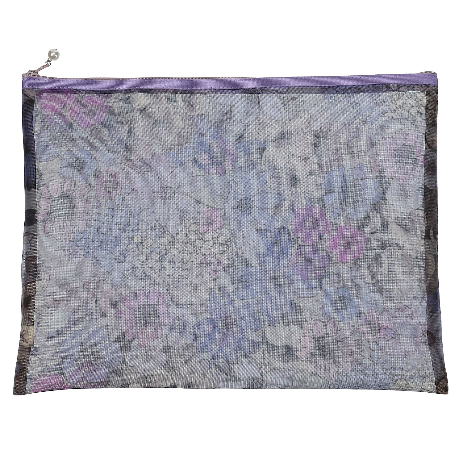 【日本製】 花柄メッシュ天ファスナーフラットポーチ（特大） - 画像3