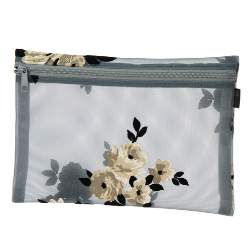 チュール フロッキー花柄 フラットポーチ