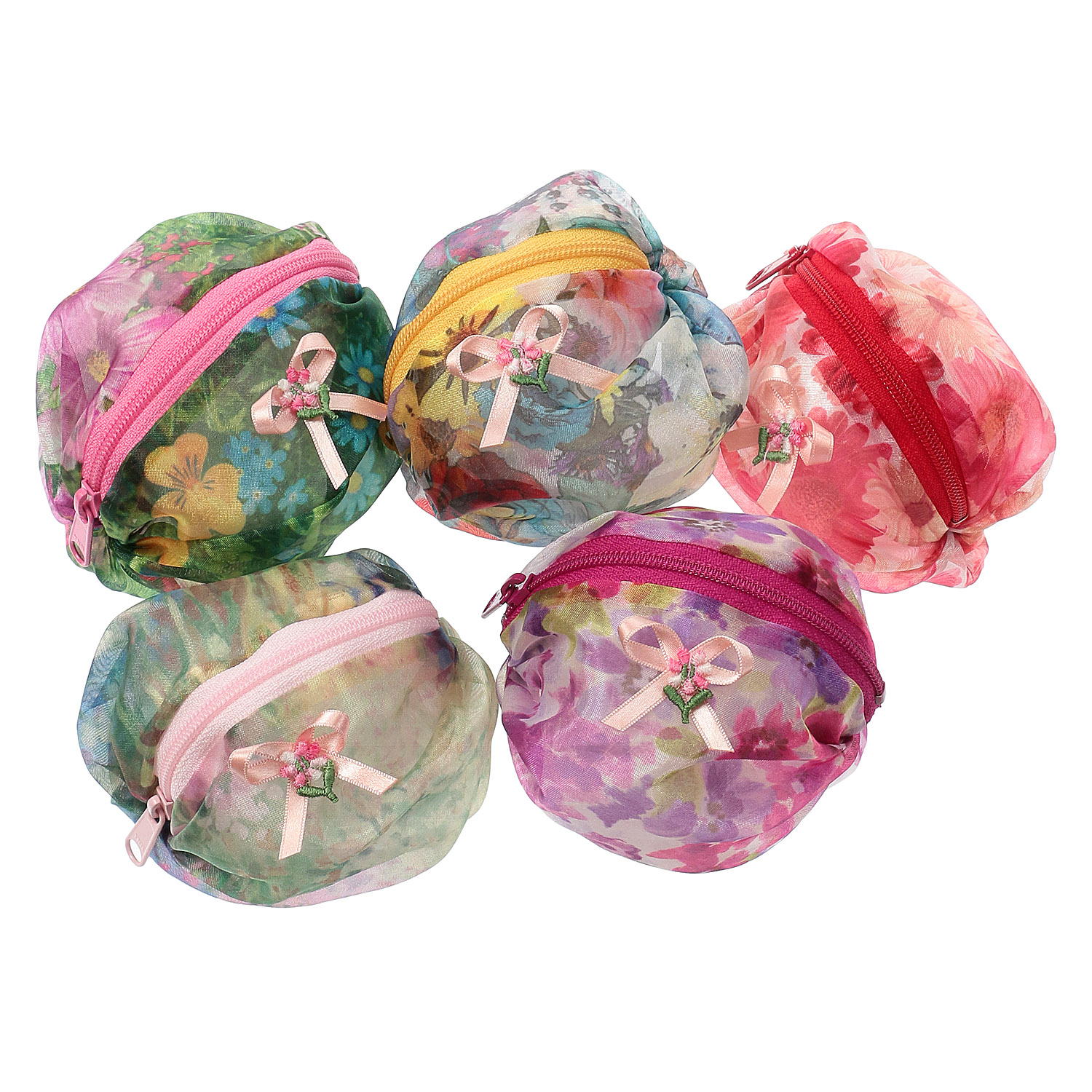 オーガンジー 楕円型ポーチ （柄アソート5個セット） - 画像1