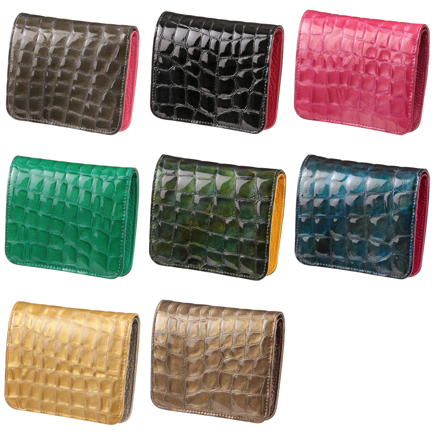 【日本製】エナメルクロコ 2つ折り財布