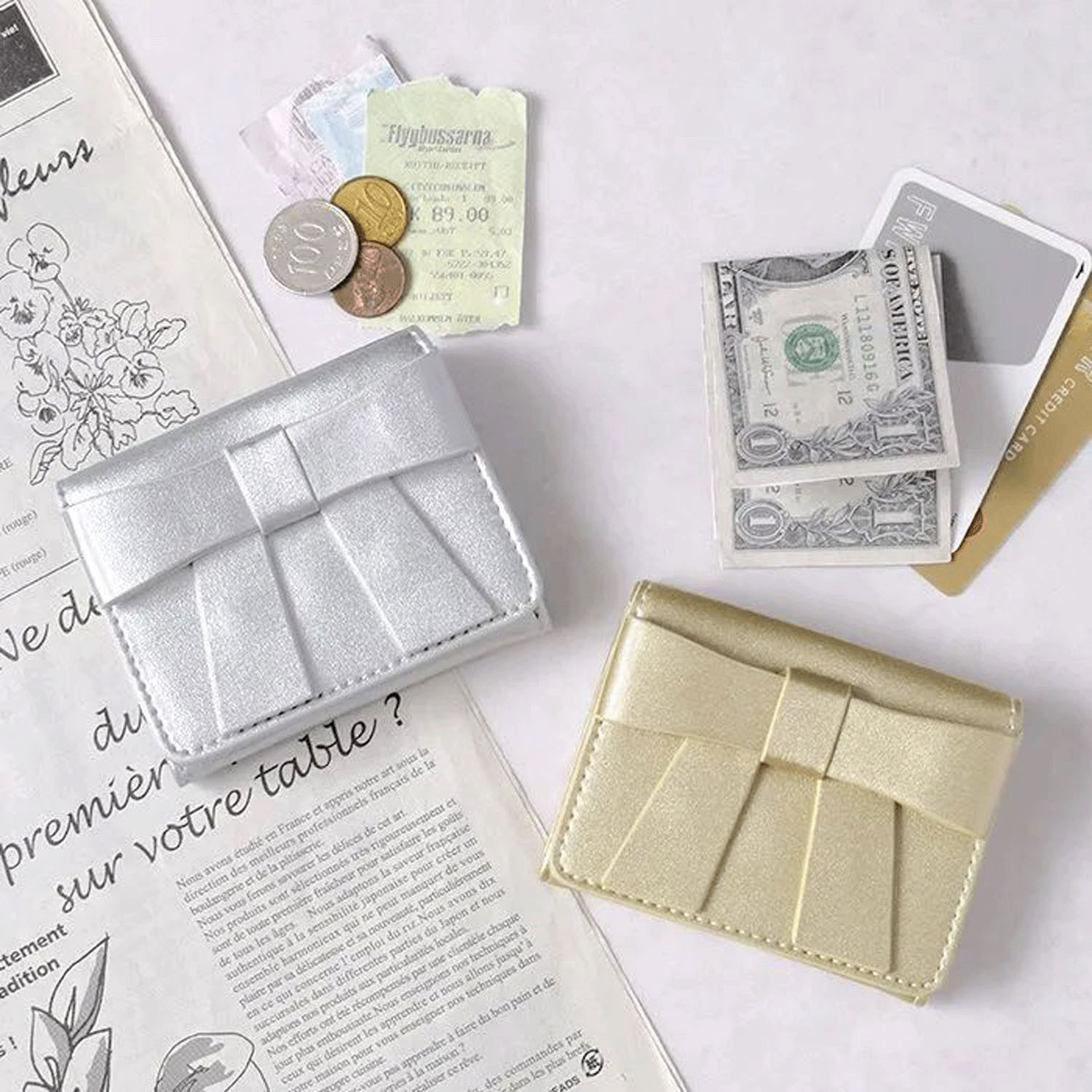 リボン×メタリックカラー ミニウォレット