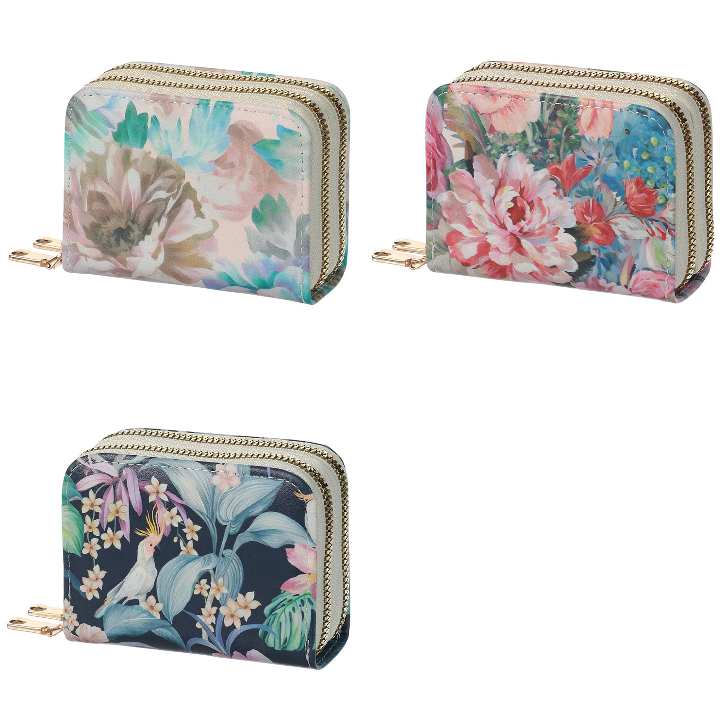 ダブルファスナー式花柄カード入