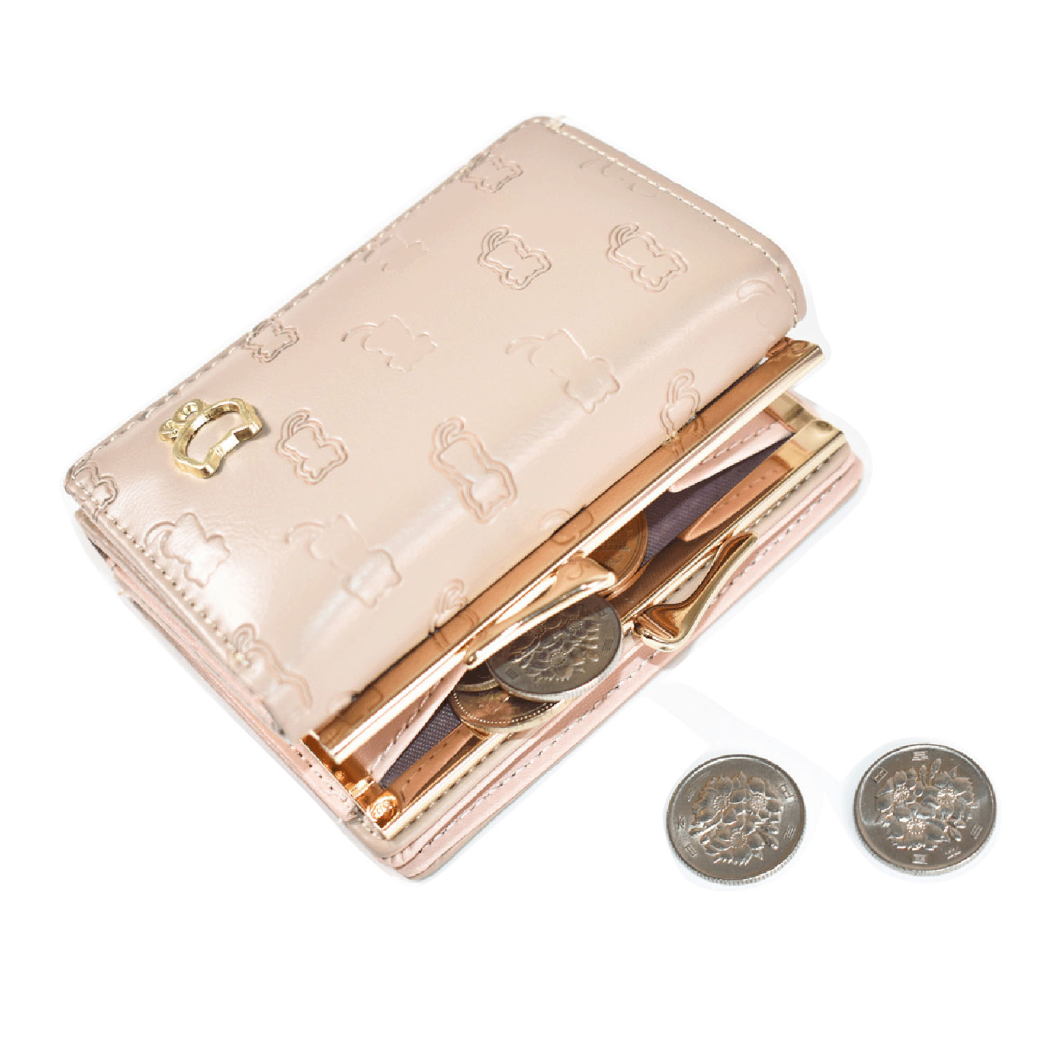 ネコ型押し 折りたたみ財布 - 画像1