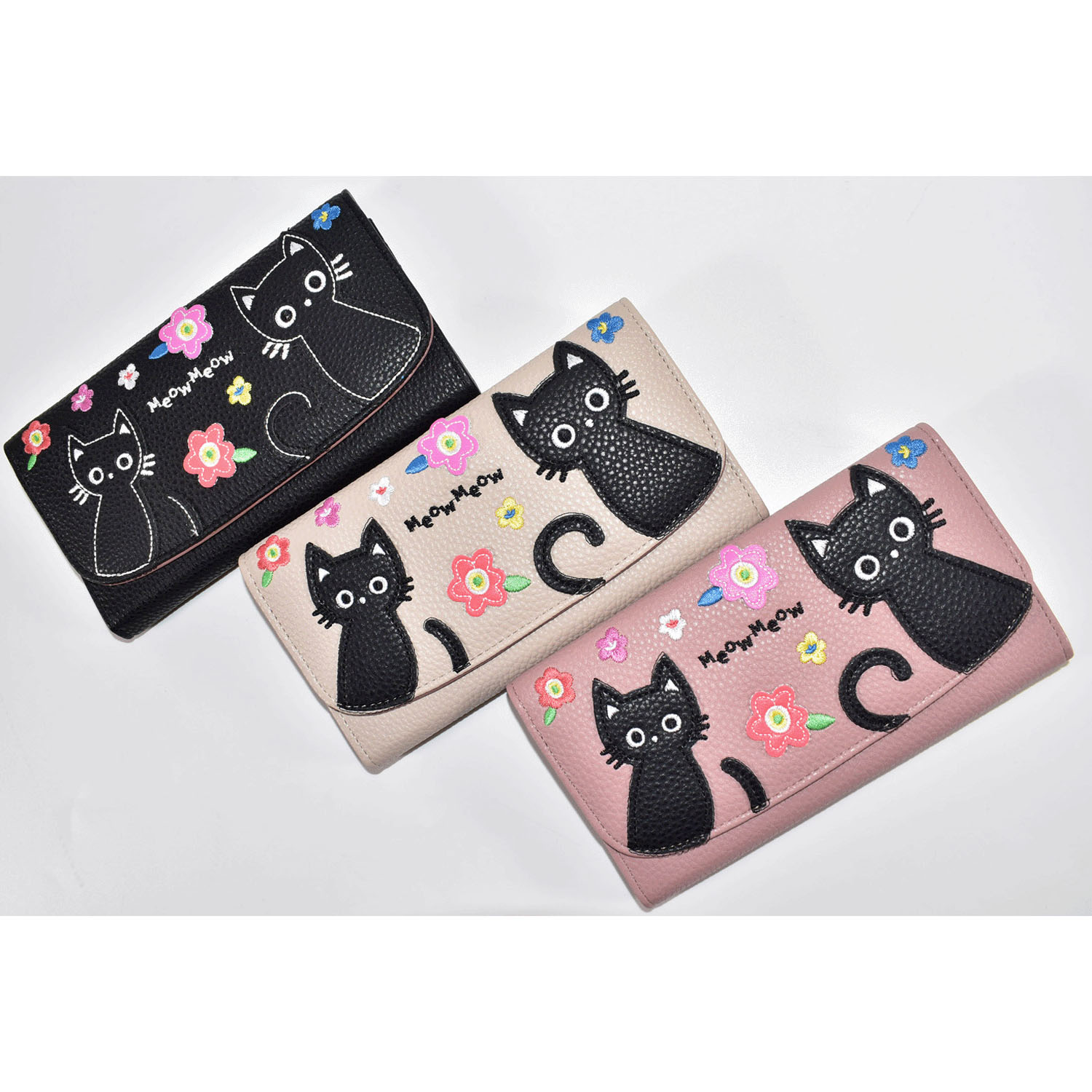 猫パッチワーク かぶせ長財布