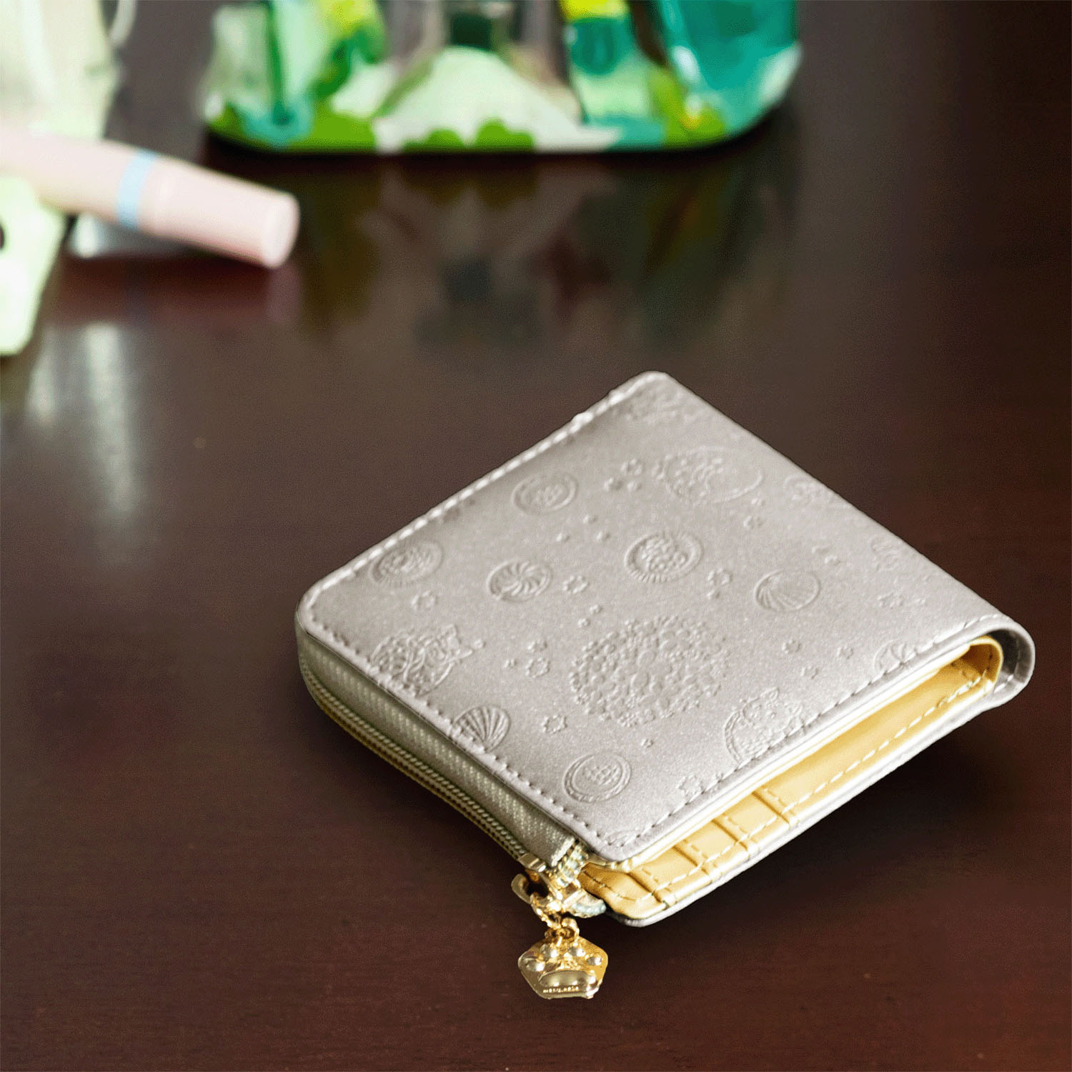 猫柄 内オープン小銭入れ付きL字ファスナーミニ財布