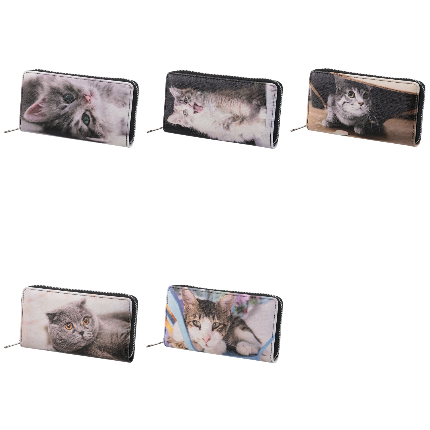 猫転写ラウンドファスナー長財布 - 画像1