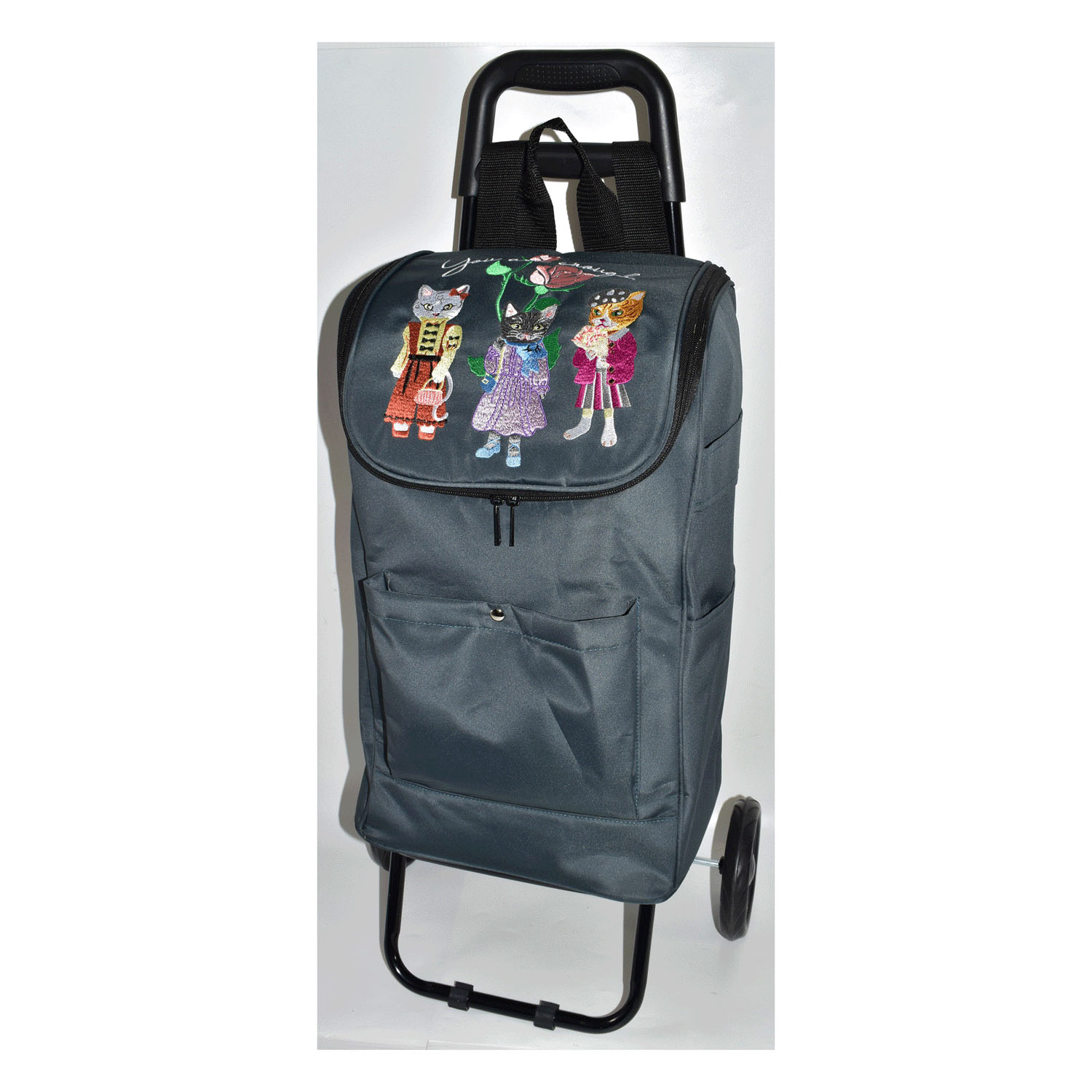 【保温・保冷】 ネコ刺繍キャリーカート - 画像1