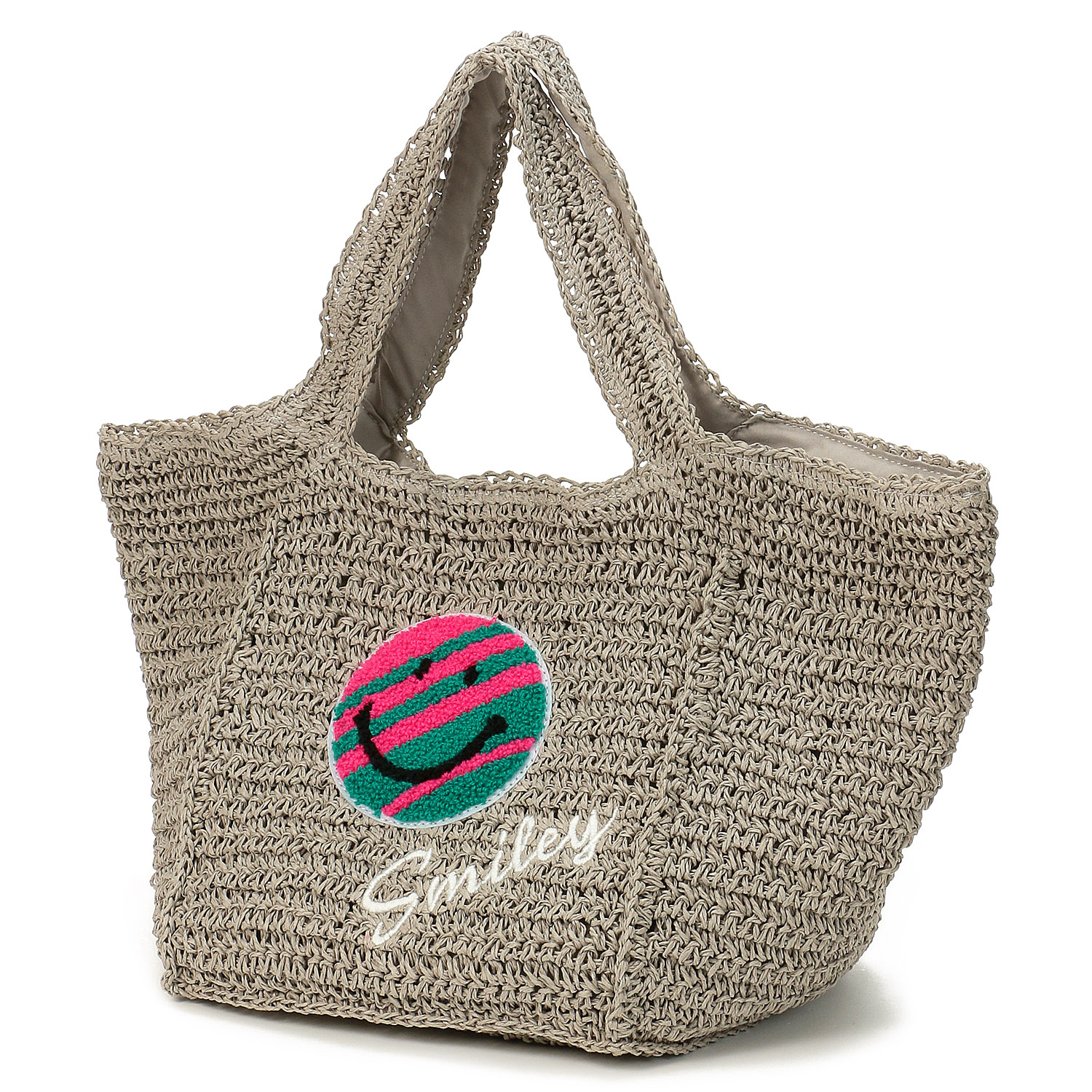 COOCO SMILEYサガラ刺繍ペーパーカゴバッグ