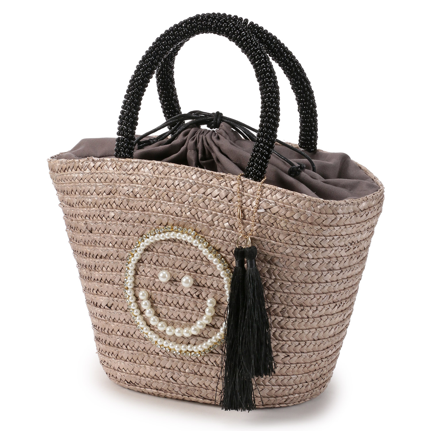 COOCO SMILEY パール刺繍ビーズハンドルカゴバッグ - 画像2