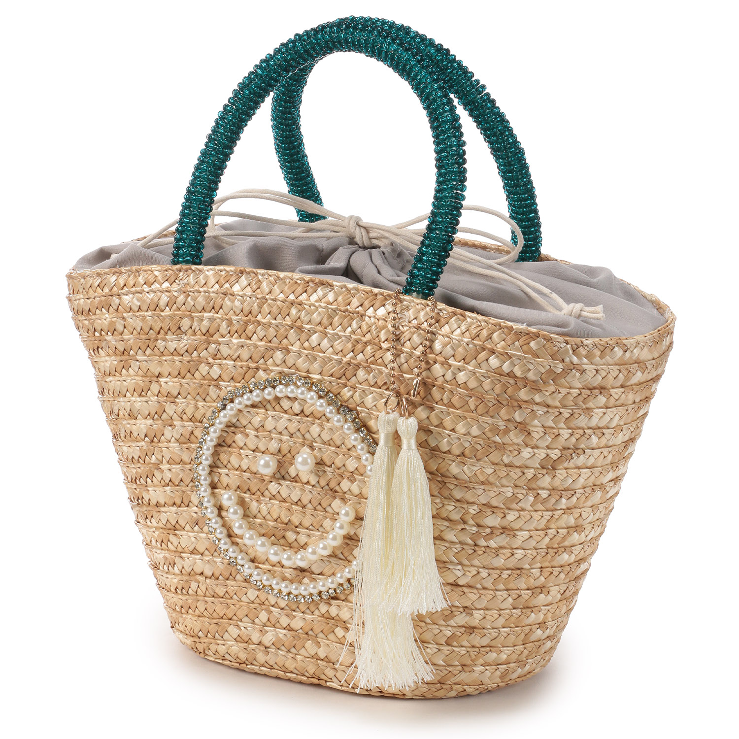 COOCO SMILEY パール刺繍ビーズハンドルカゴバッグ - 画像4