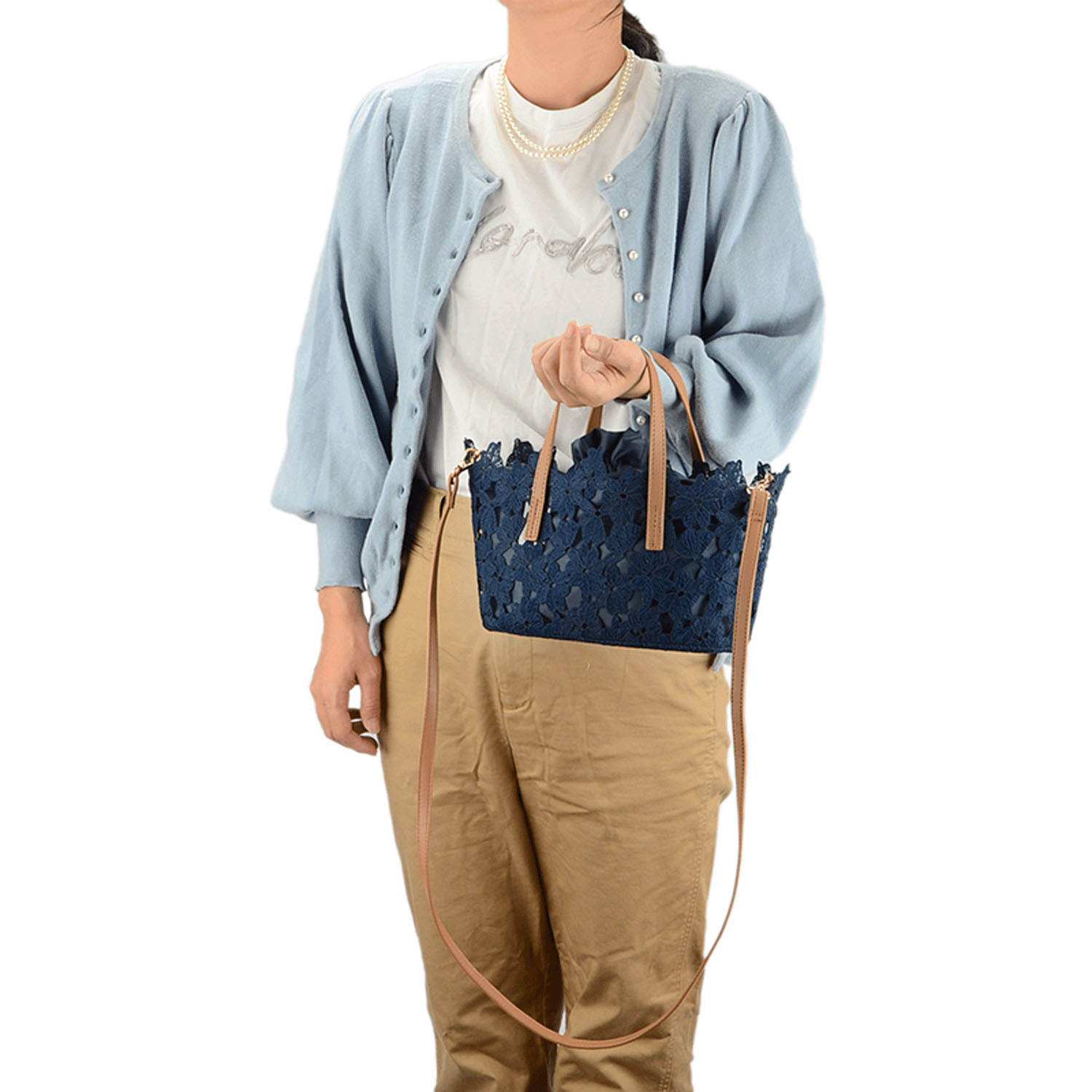 花柄レースカゴ型バッグ