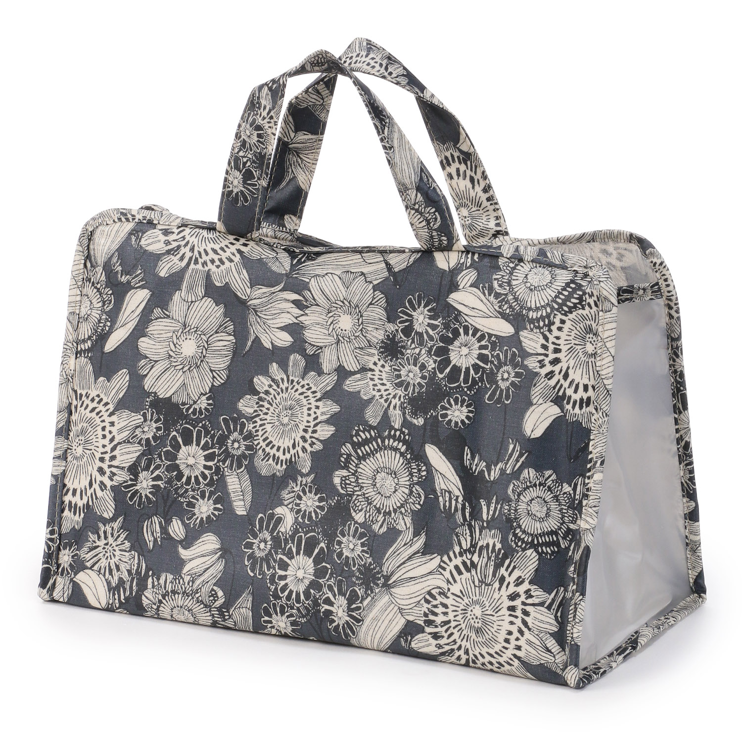 温泉バッグ ブラックラインフラワー柄 - 画像1