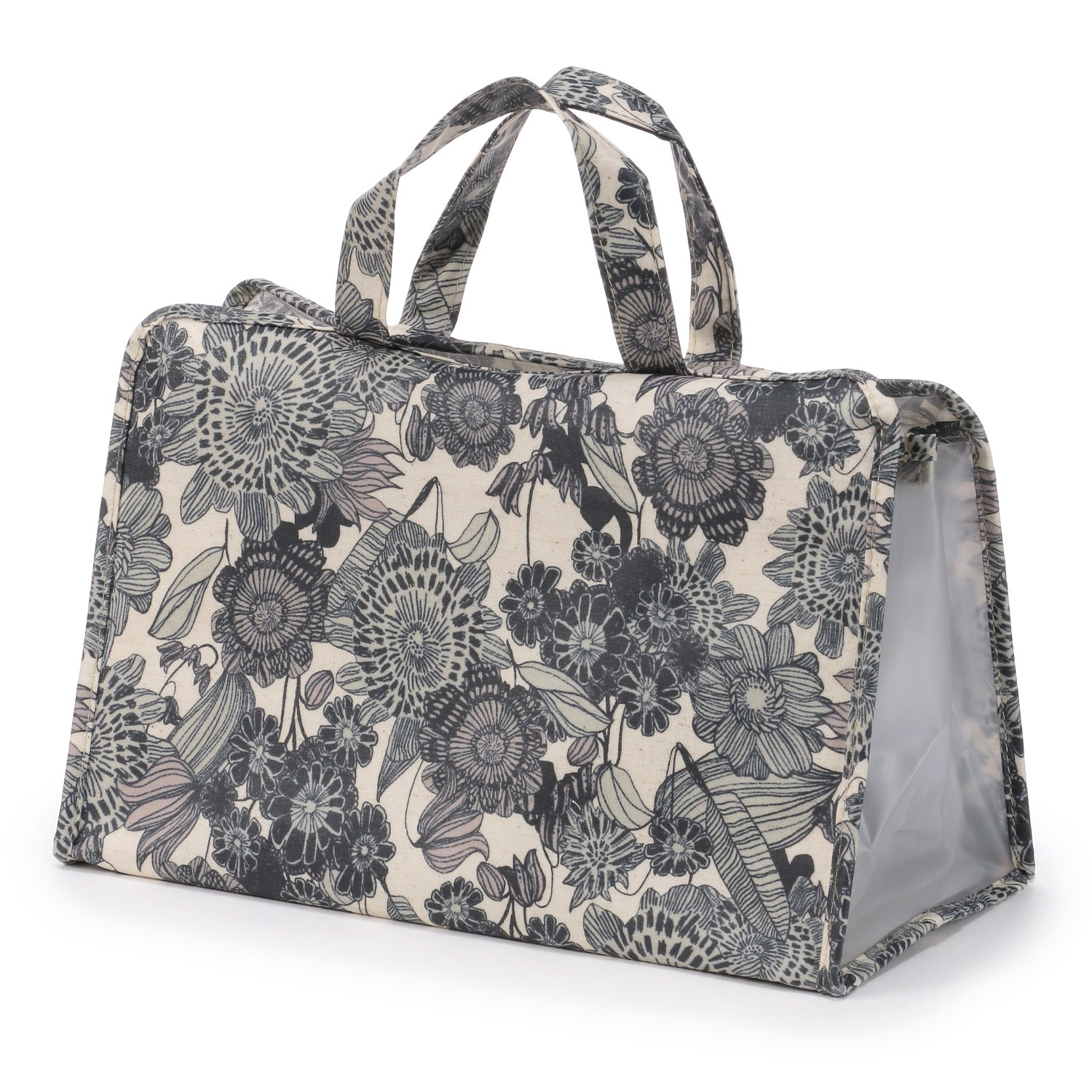温泉バッグ ブラックラインフラワー柄 - 画像1