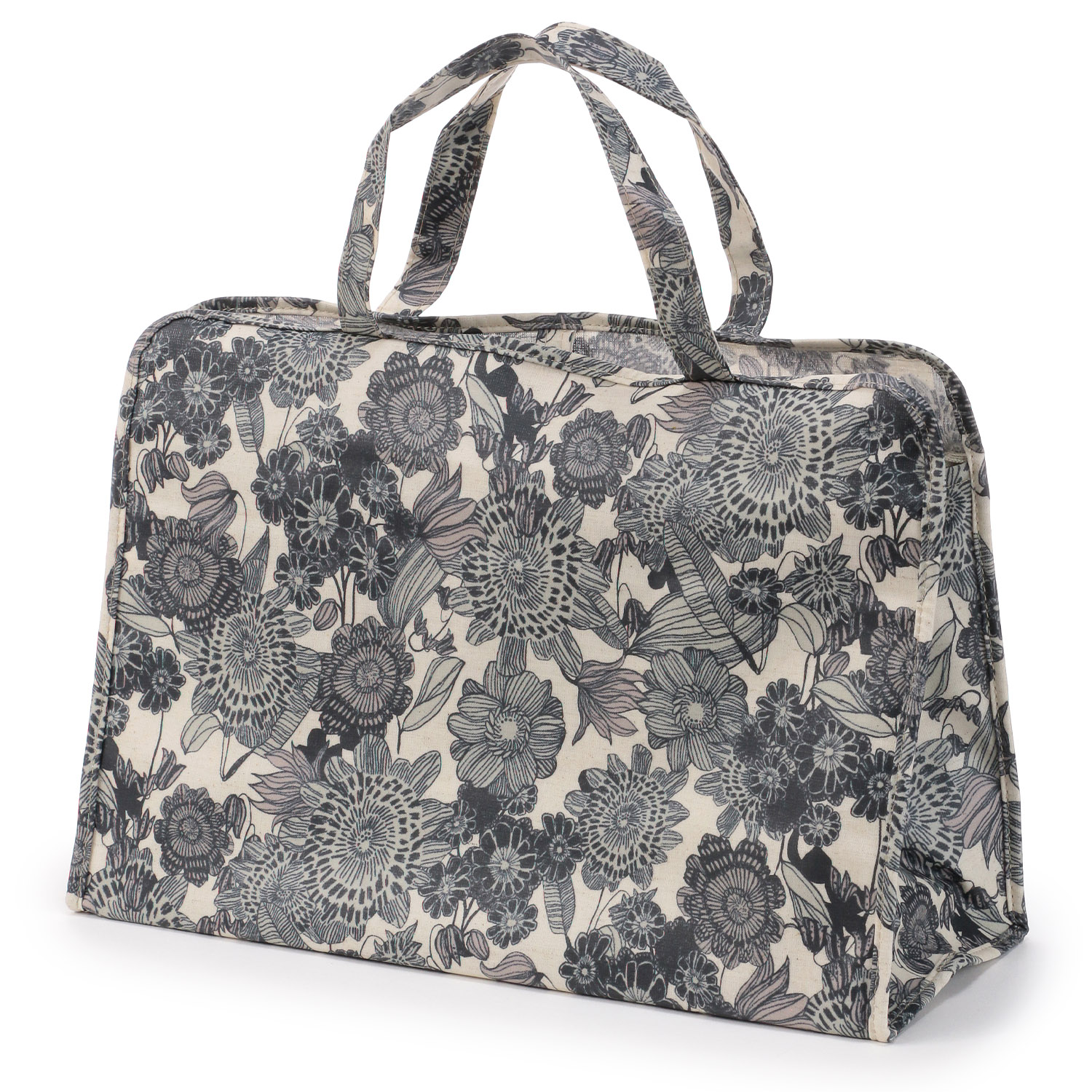 大型温泉バッグ ブラックラインフラワー柄 - 画像1