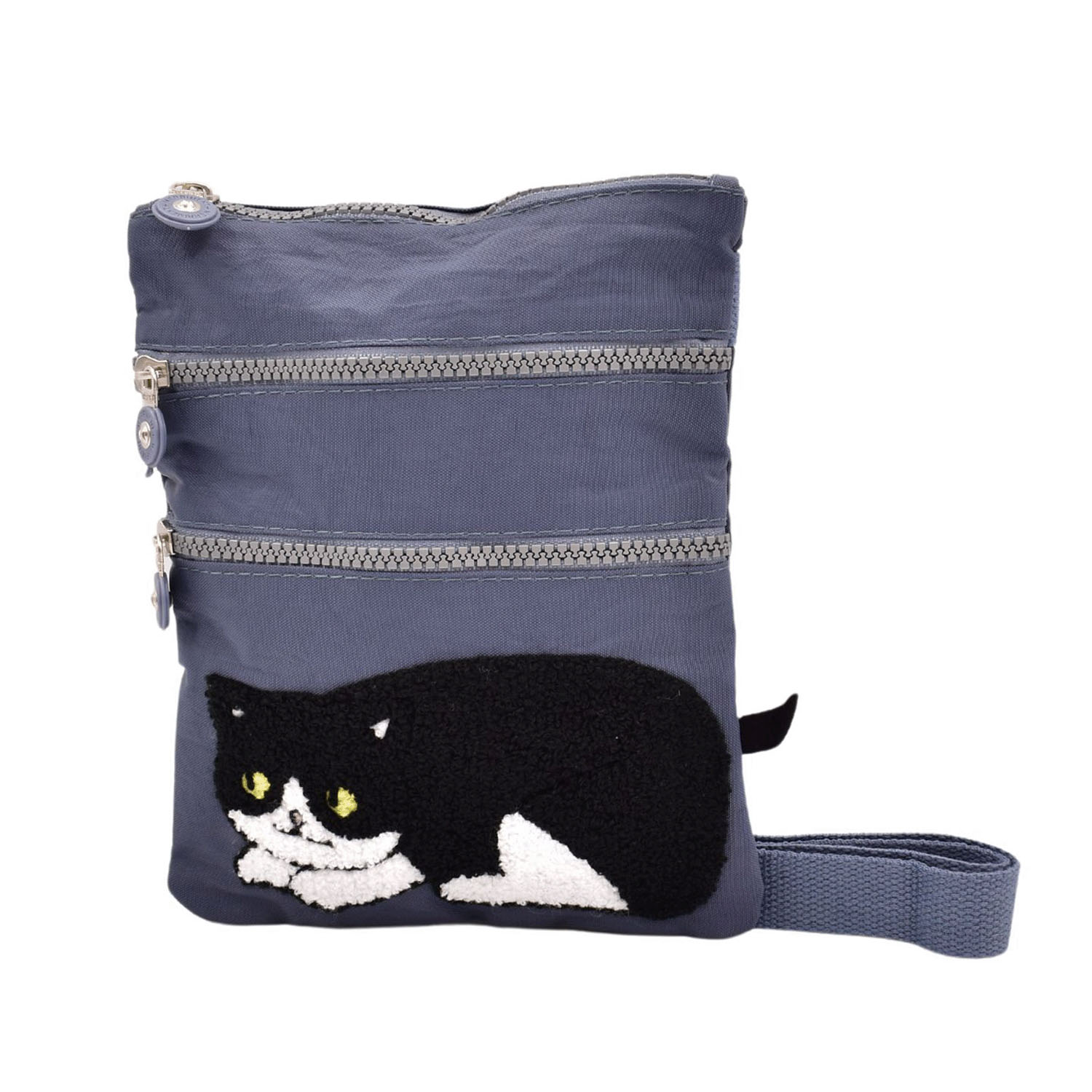 【ローズは在庫限りで終了】ネコ刺繍3ファスナーショルダーバッグ - 画像2
