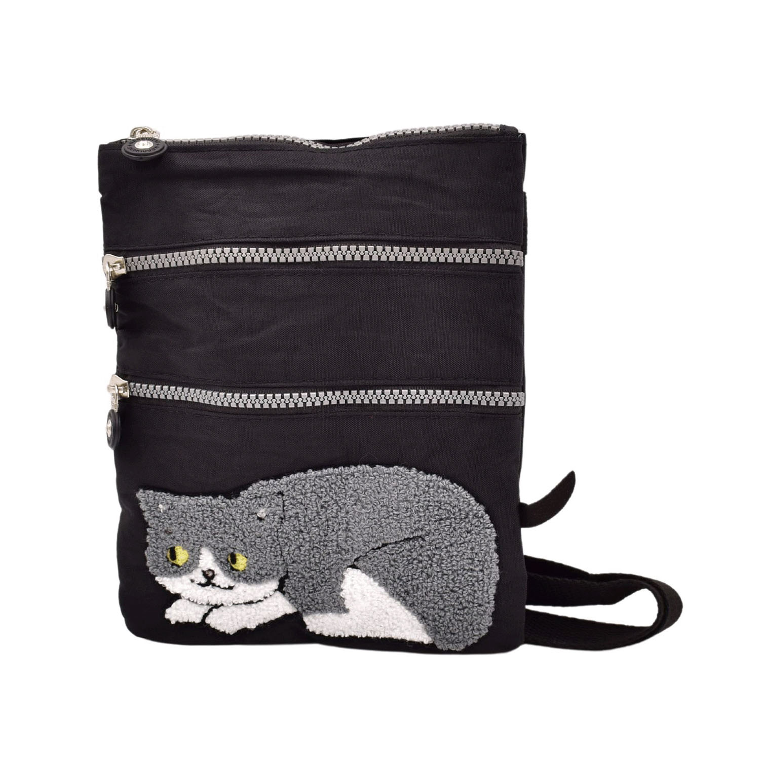 【ローズは在庫限りで終了】ネコ刺繍3ファスナーショルダーバッグ - 画像3