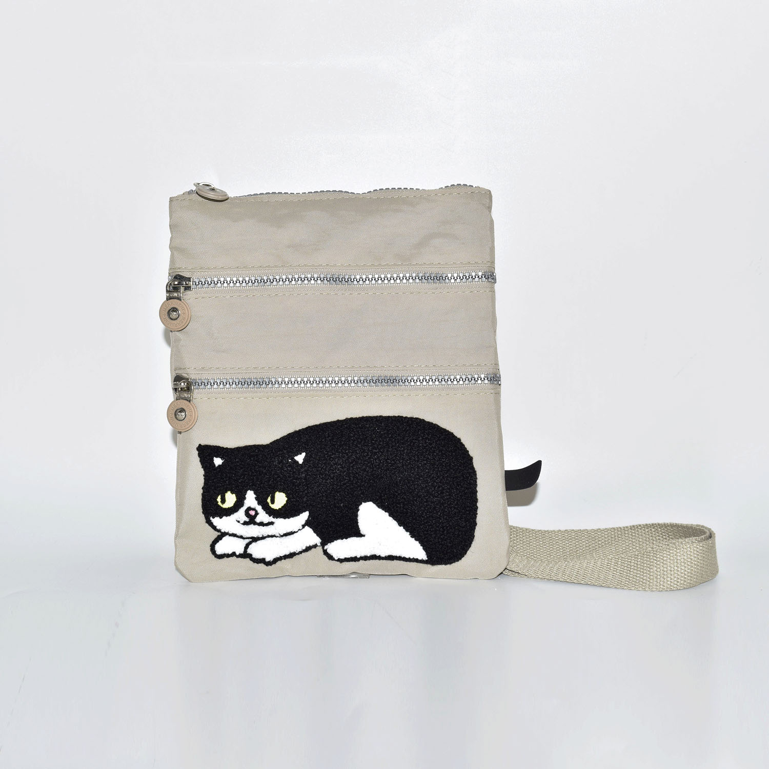 【ローズは在庫限りで終了】ネコ刺繍3ファスナーショルダーバッグ - 画像5