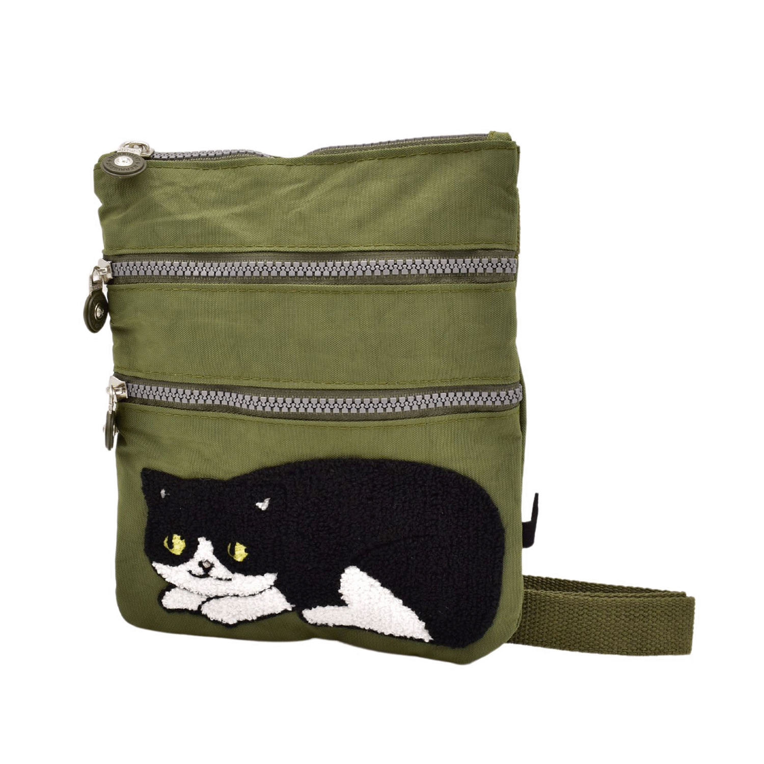 【ローズは在庫限りで終了】ネコ刺繍3ファスナーショルダーバッグ - 画像6