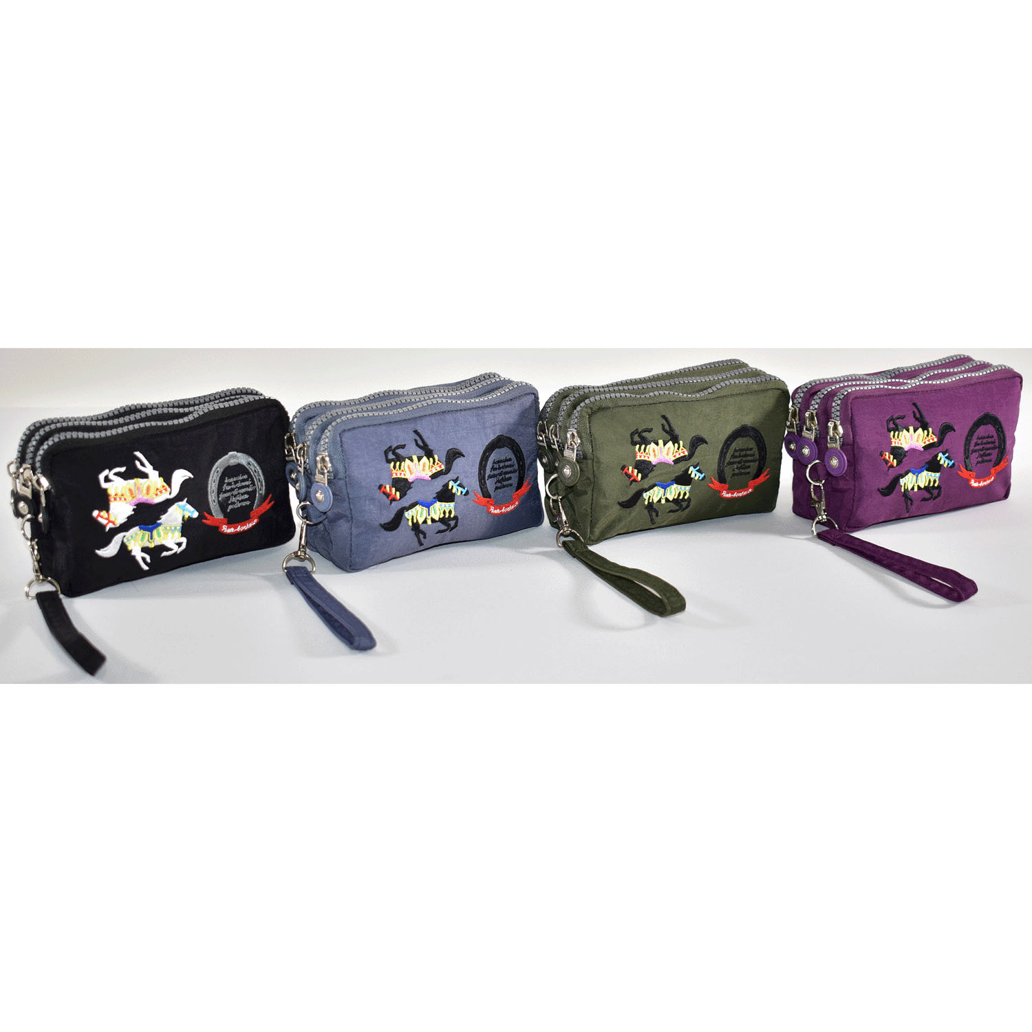 馬刺繍 3ファスナーポーチ - 画像1